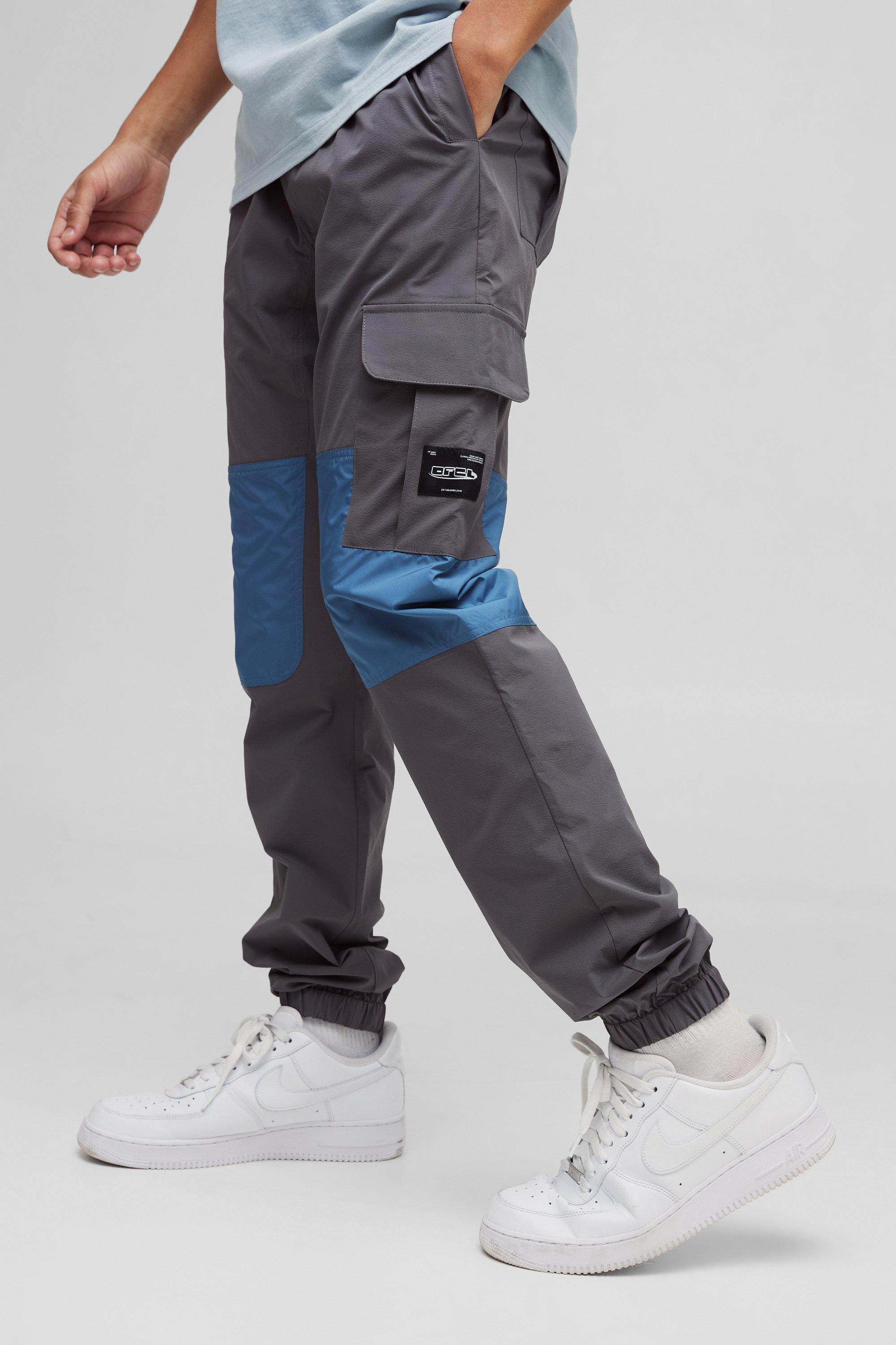 Pantaloni Cargo resistenti all'acqua con vita elasticizzata e polsini Slim Fit, Grigio
