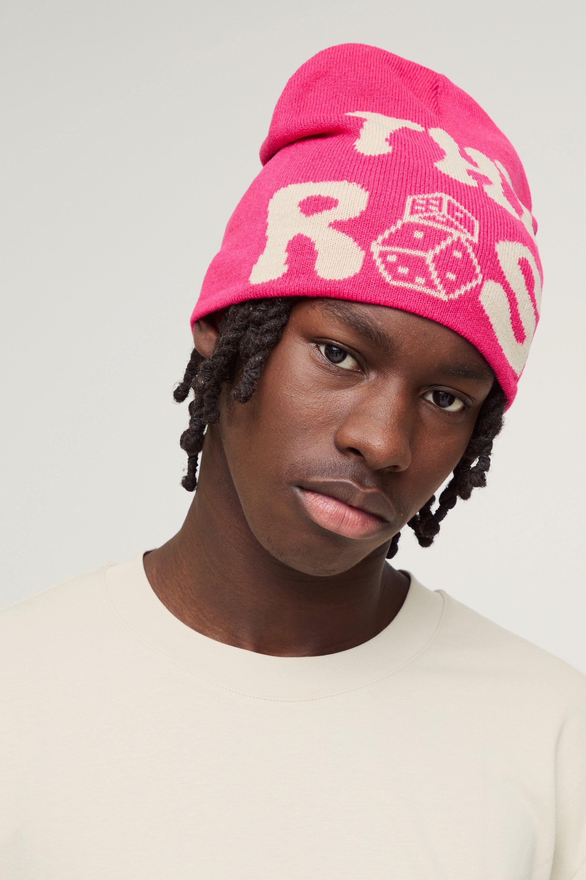 Mens Dice Graphic Beanie In Pink, Pink