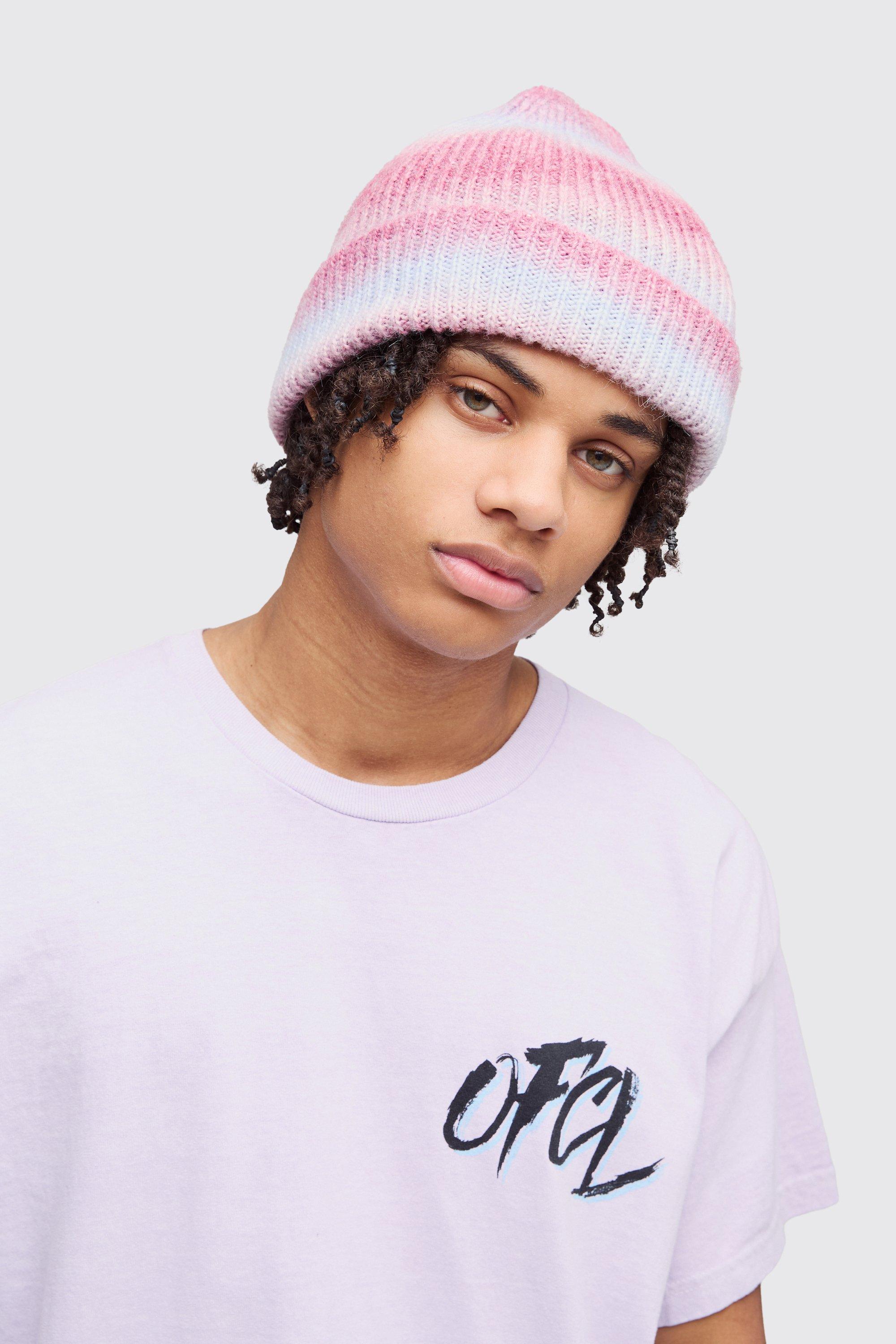 Mens Pink Faded Beanie, Pink