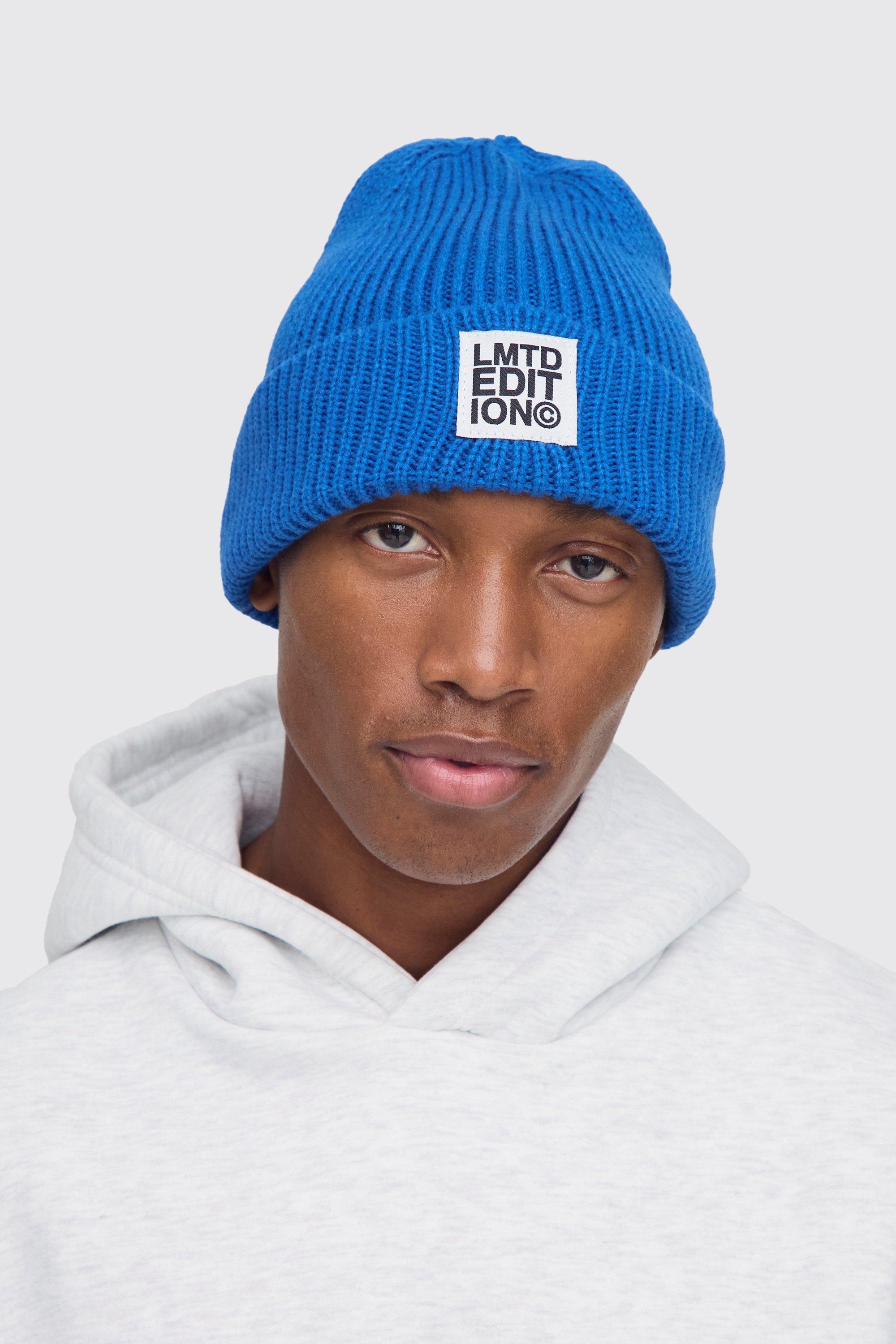 Mens Blue Limited Edition Ribbed Micro Beanie, Blue