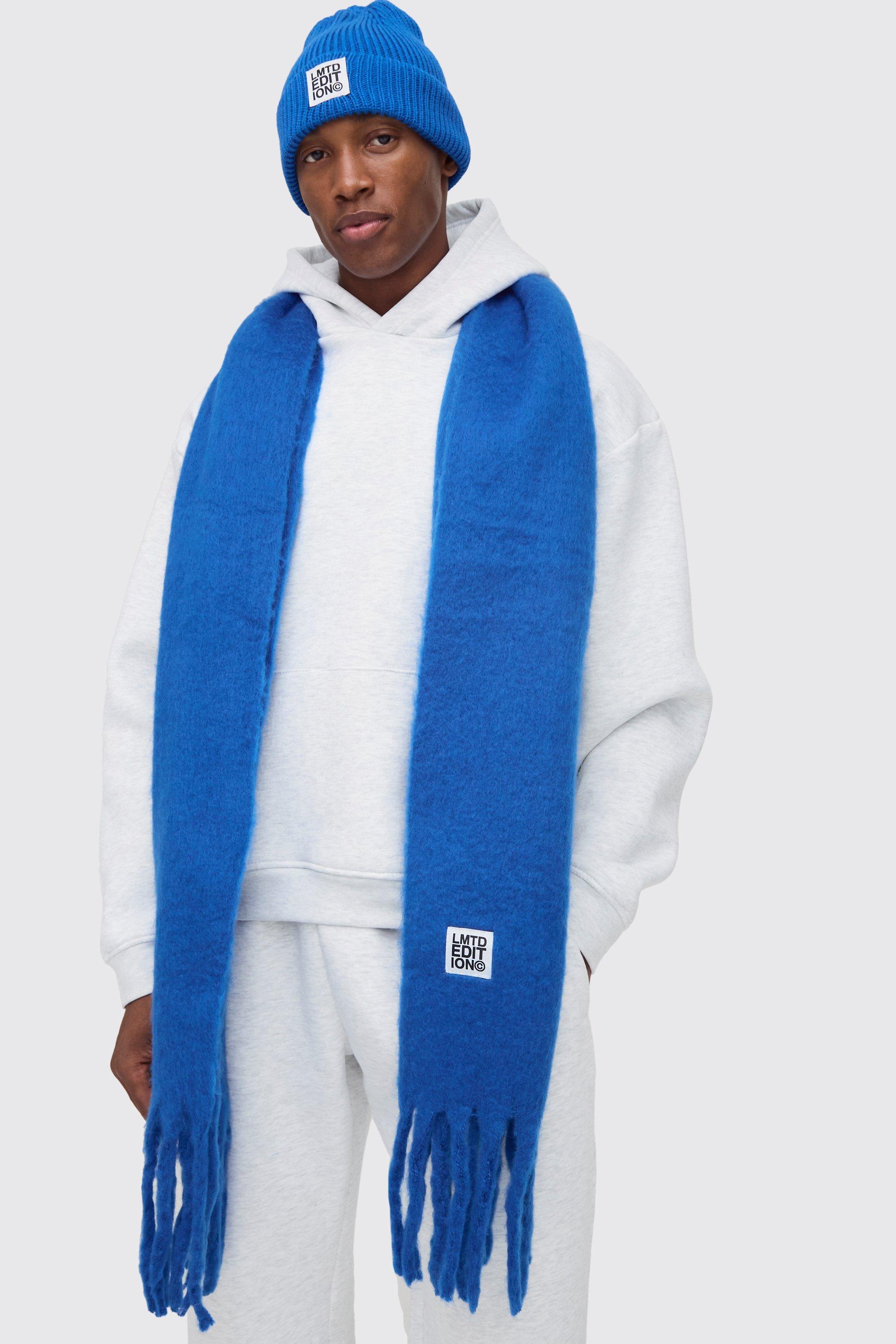 Mens Blue Chunky Knit Limited Edition Tab Scarf, Blue