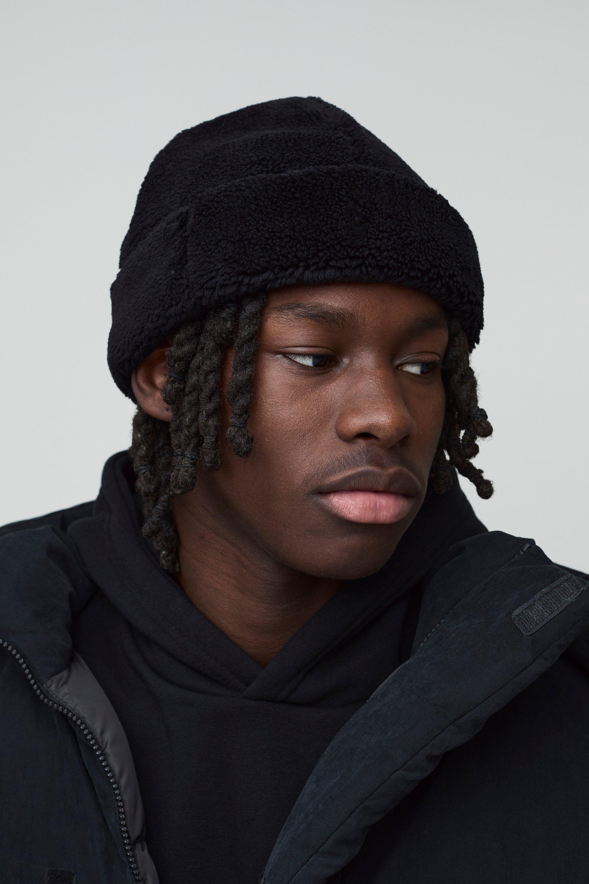 Image of Berretto Beanie micro in pile borg, Nero