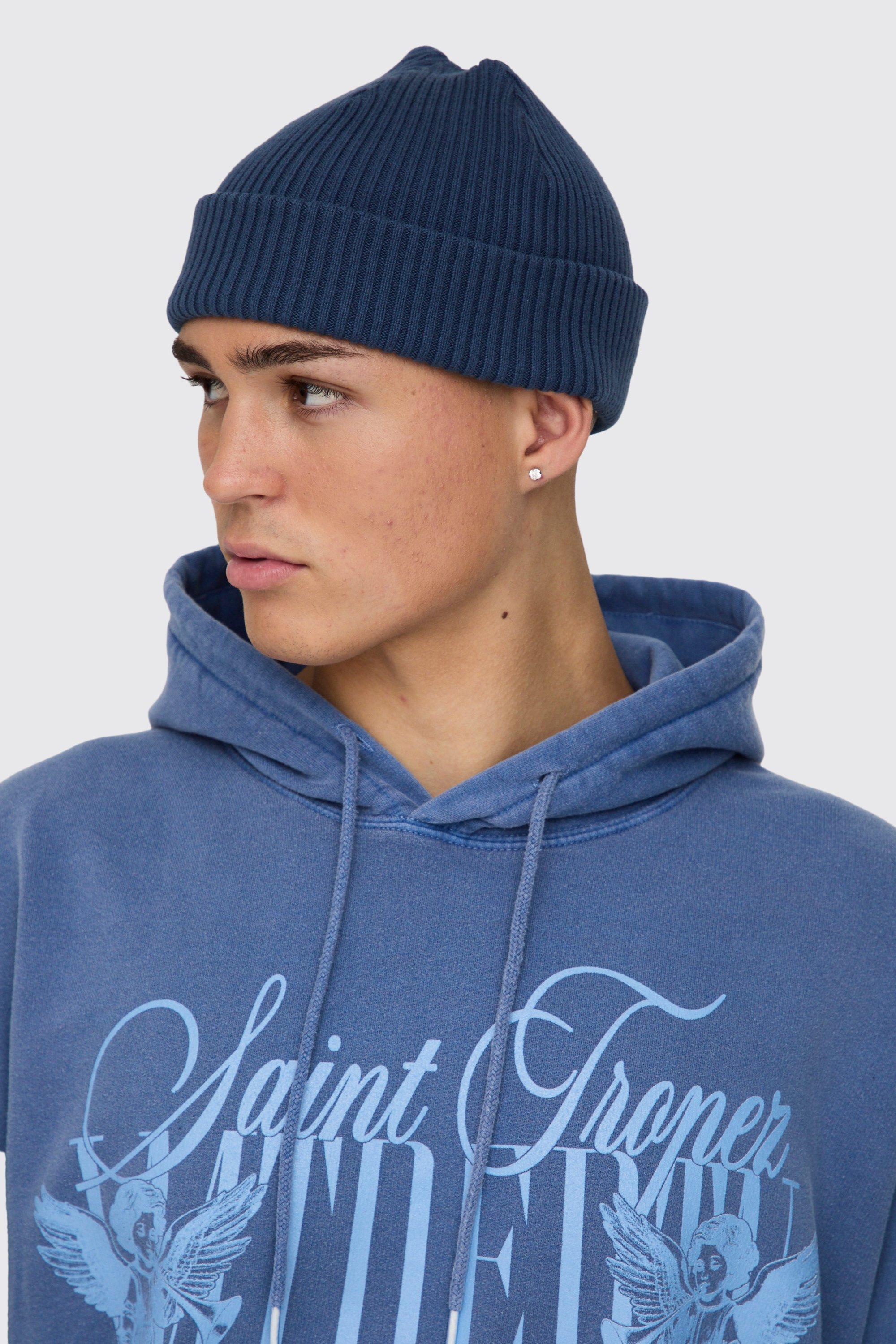 Boohoo Stonewashed Beanie, Washed Blue