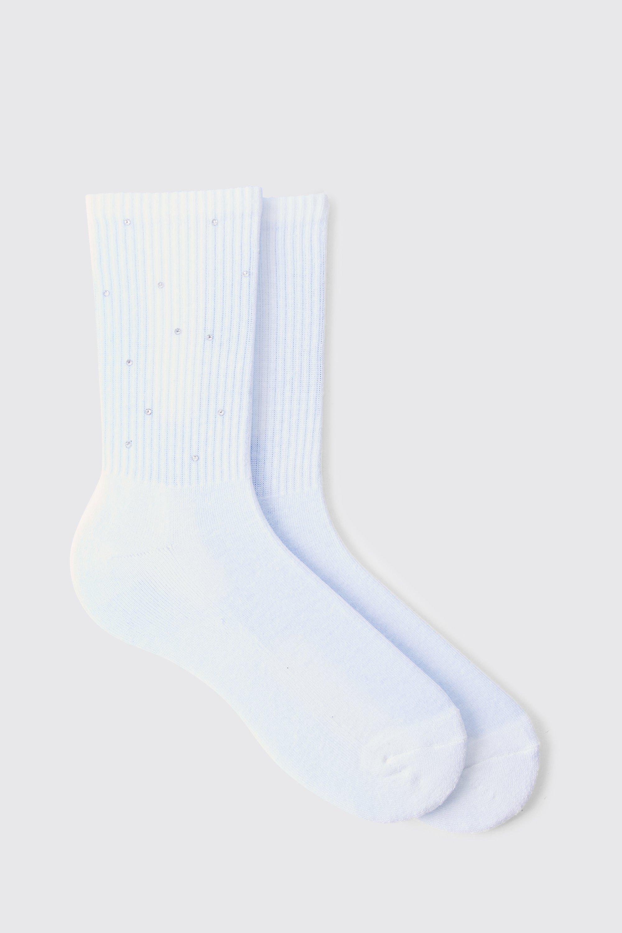 Mens White Rhinestone Socks, White