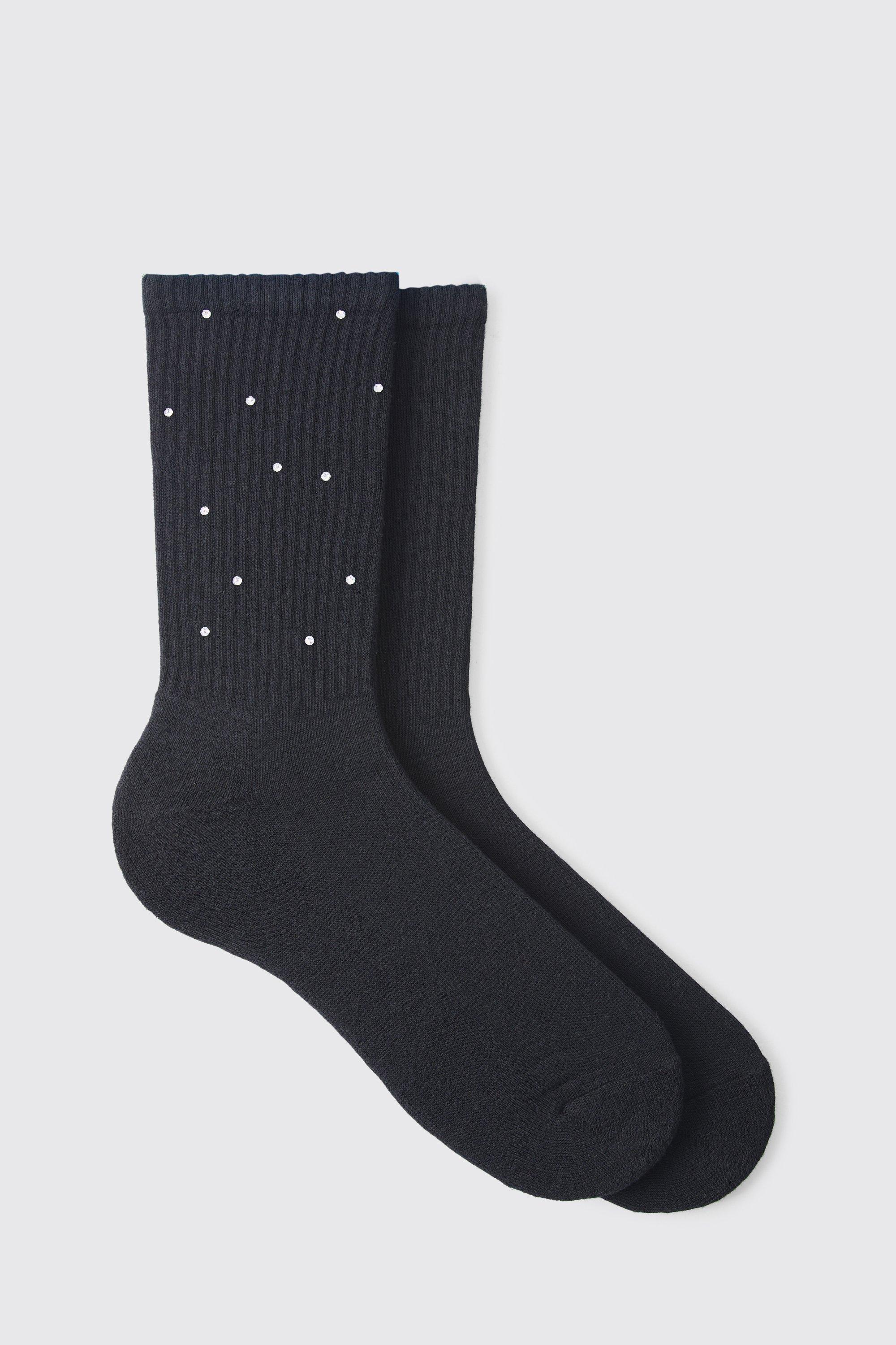 Mens Black Rhinestone Socks, Black