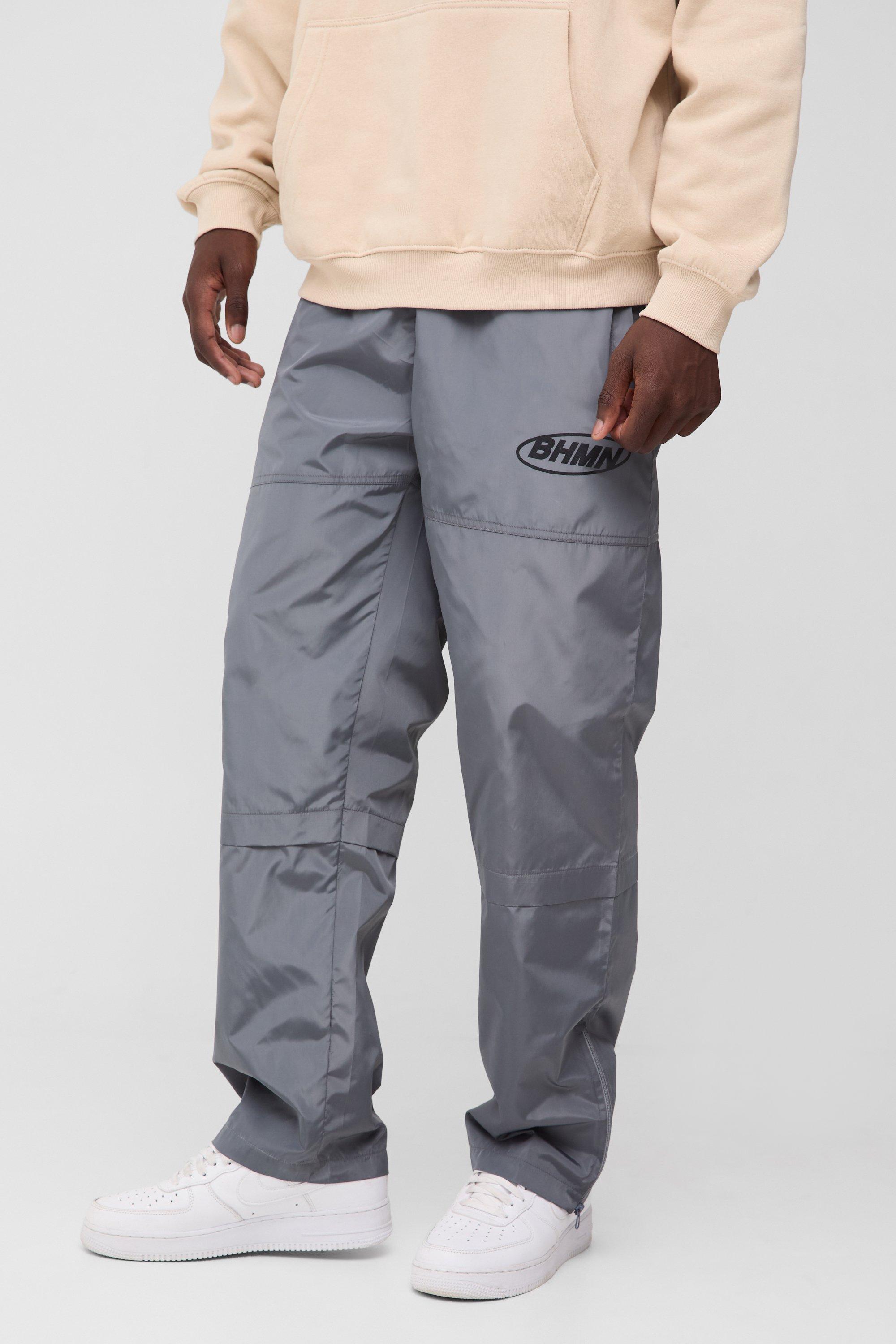 Mens Grey Elasticated Waist Relaxed Nylon Branded Trousers, Grey