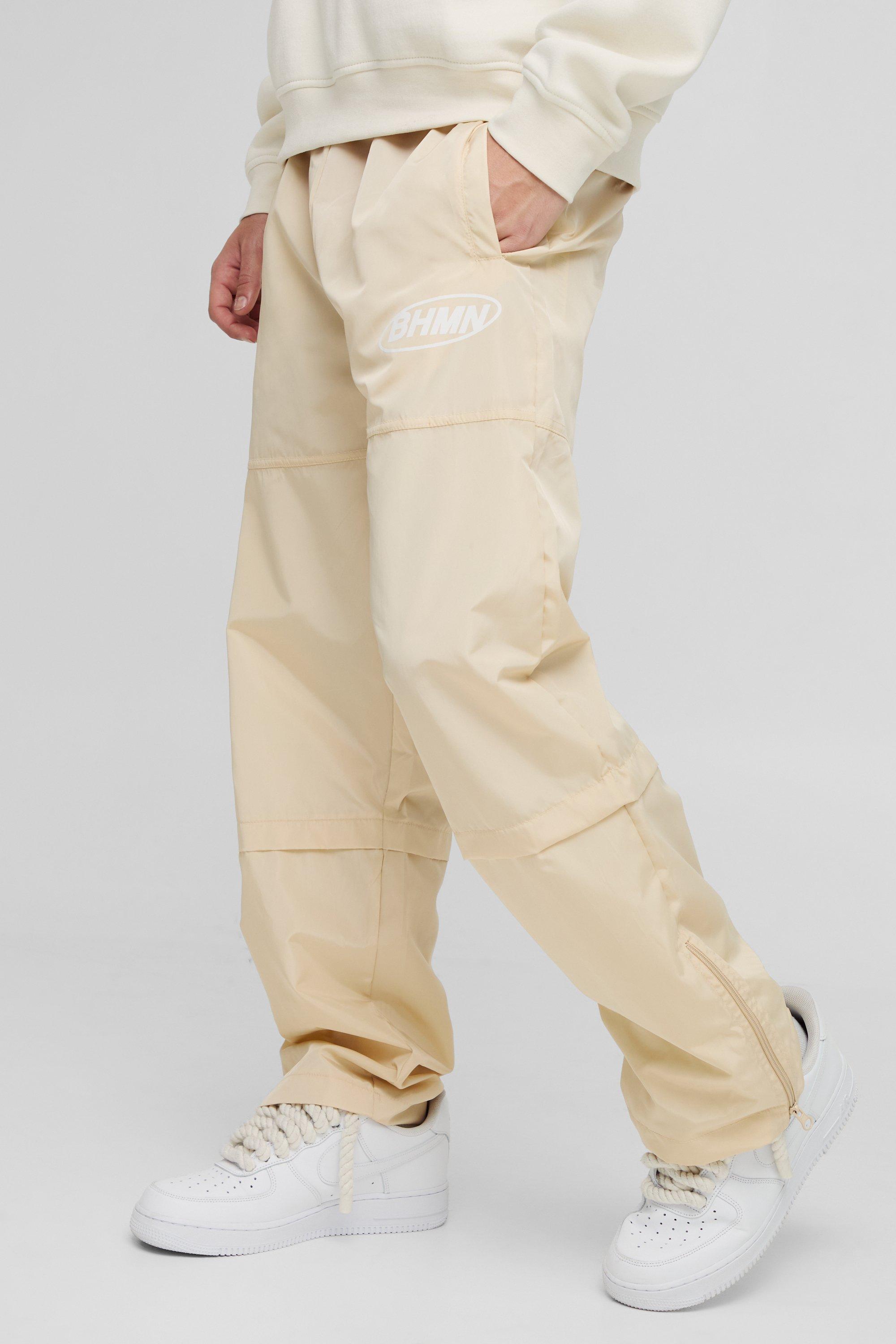 Pantaloni rilassati in nylon con logo in vita elasticizzata, Beige