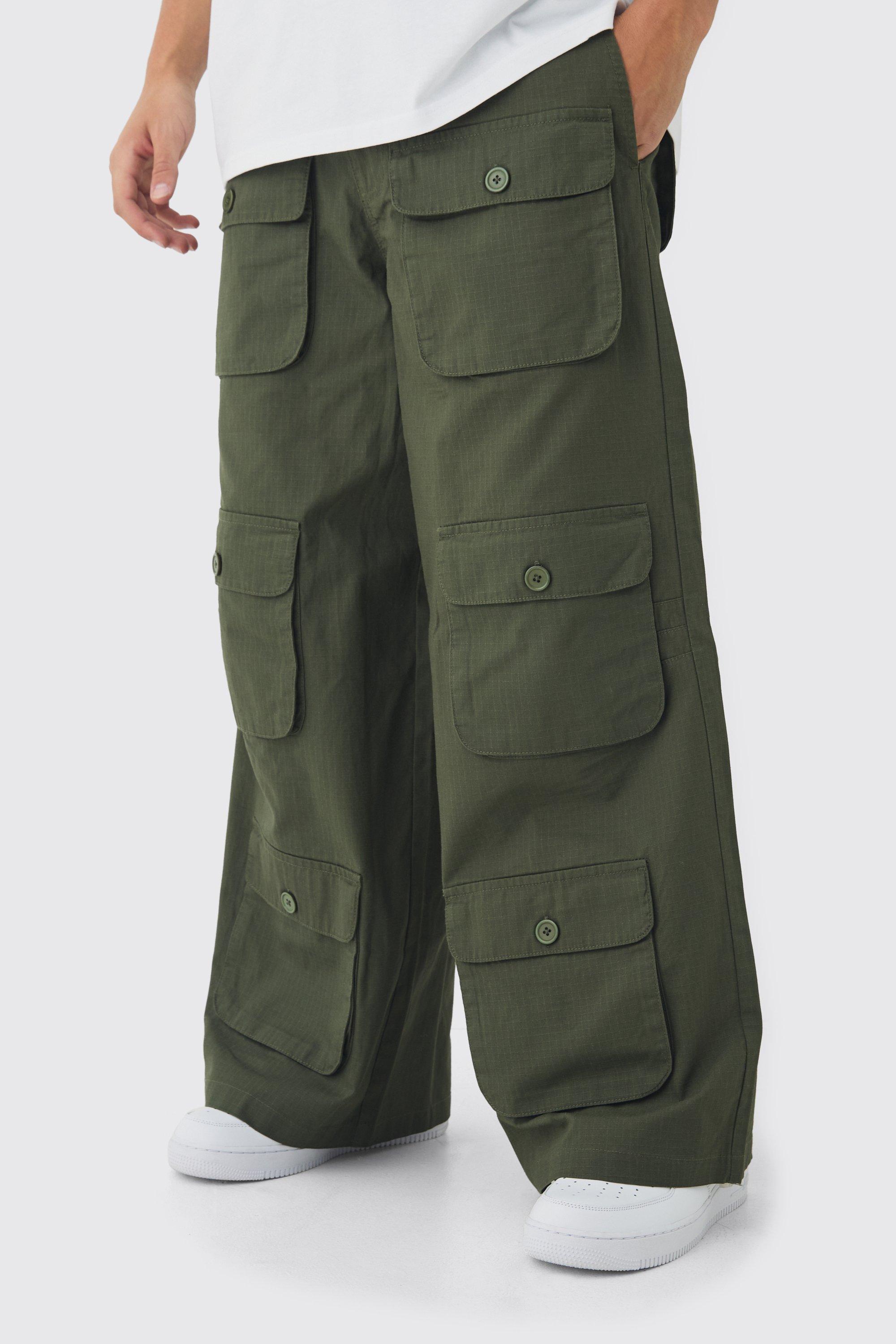 Pantaloni super comodi in nylon ripstop con tasche Cargo, Verde