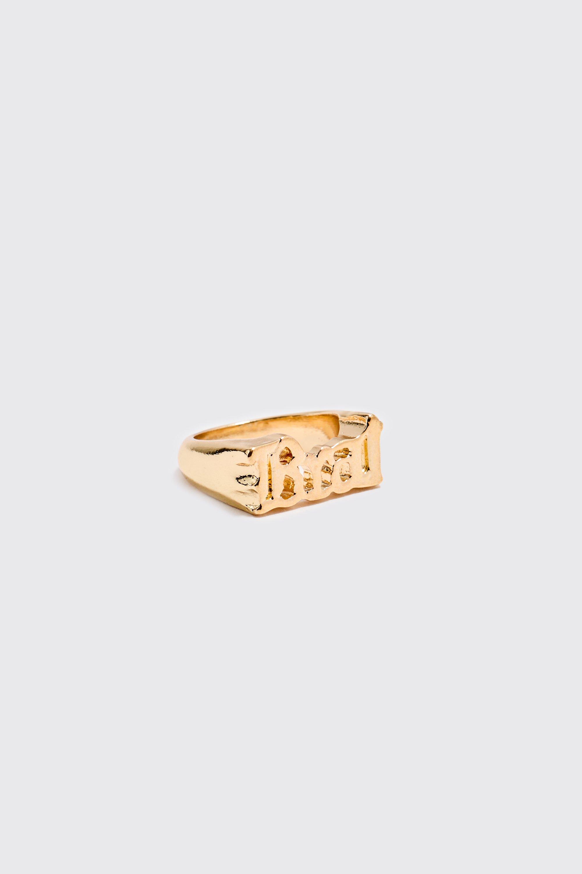 Mens Metallics Slogan Ring In Gold, Metallics