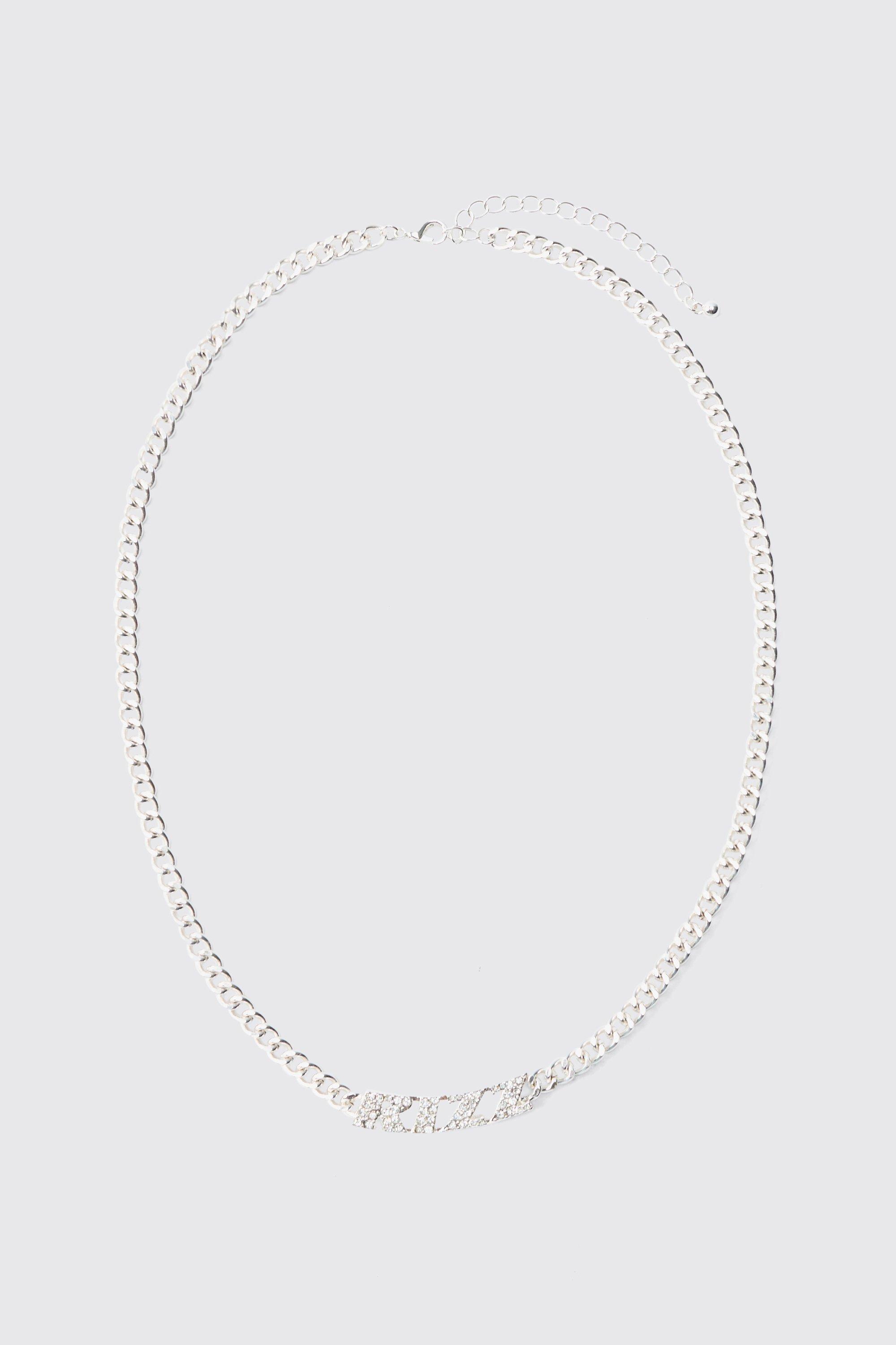 Mens Grey Iced Rizz Necklace In Silver, Grey