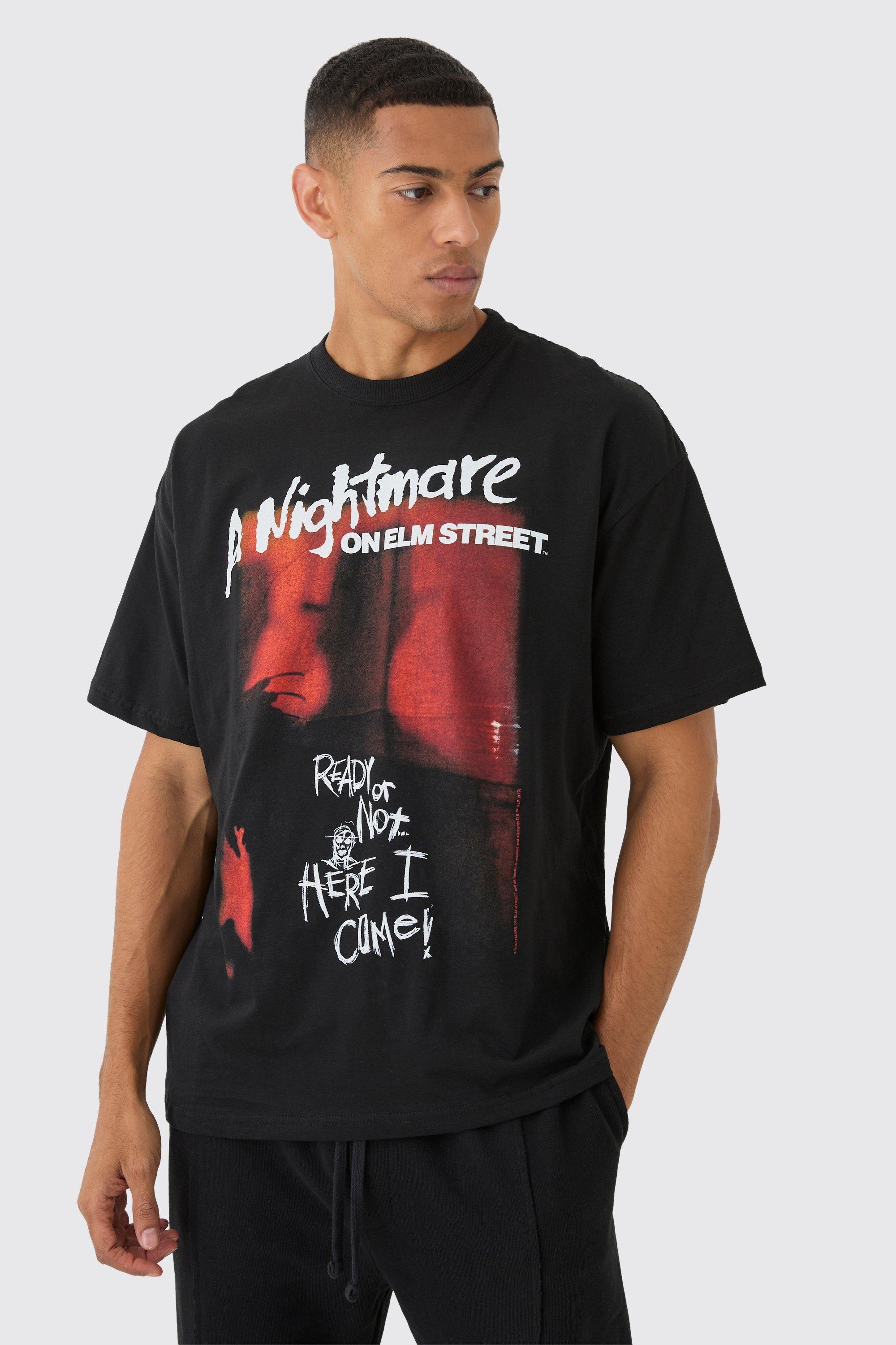 Mens Black Oversized Nightmare on Elm Street License Print T-Shirt, Black