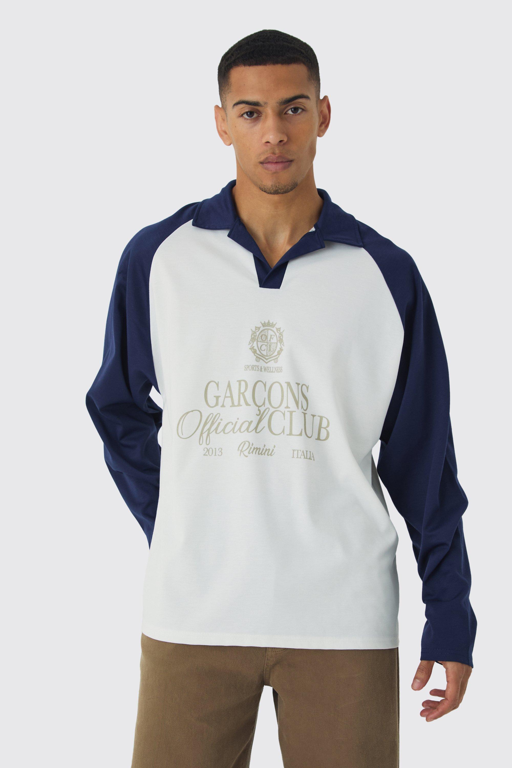Mens White Oversized Official Club Long Sleeve Rugby Polo, White