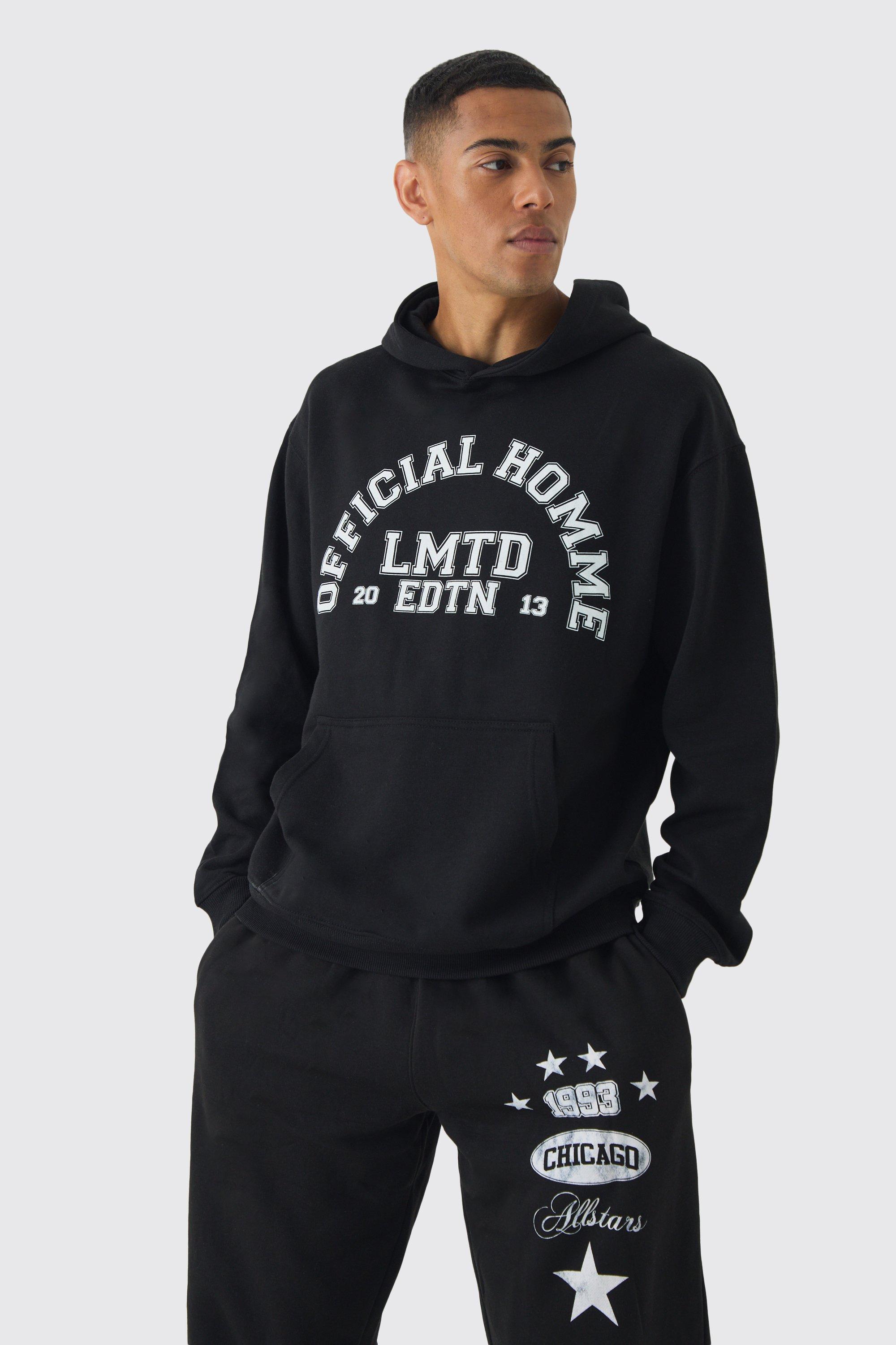 Mens Black Oversized LMTD Print Hoodie, Black