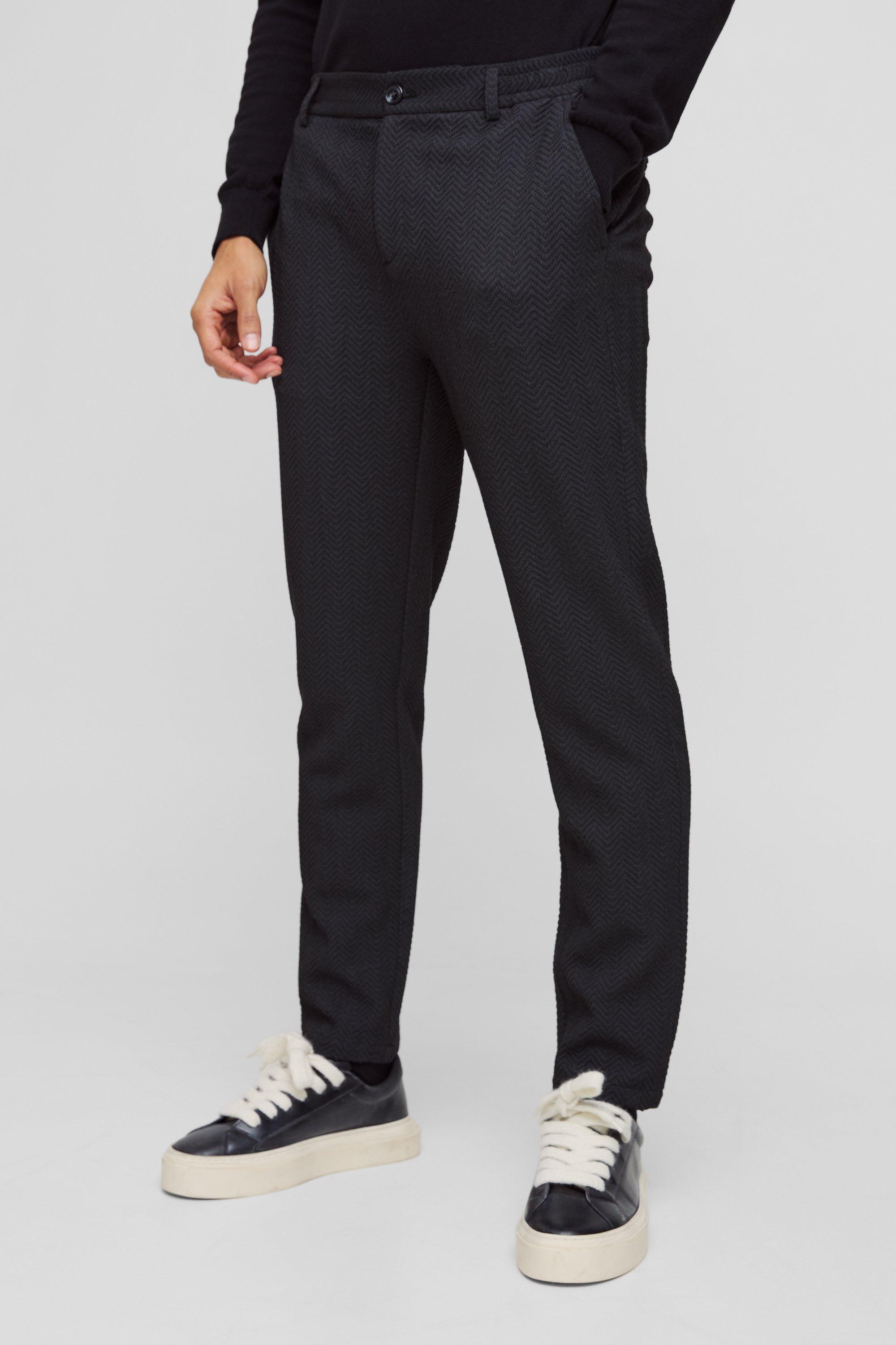 Boohoo Getailleerde Getailleerde Stretch Herringbone Broek Met Half Elastische Tailleband, Black