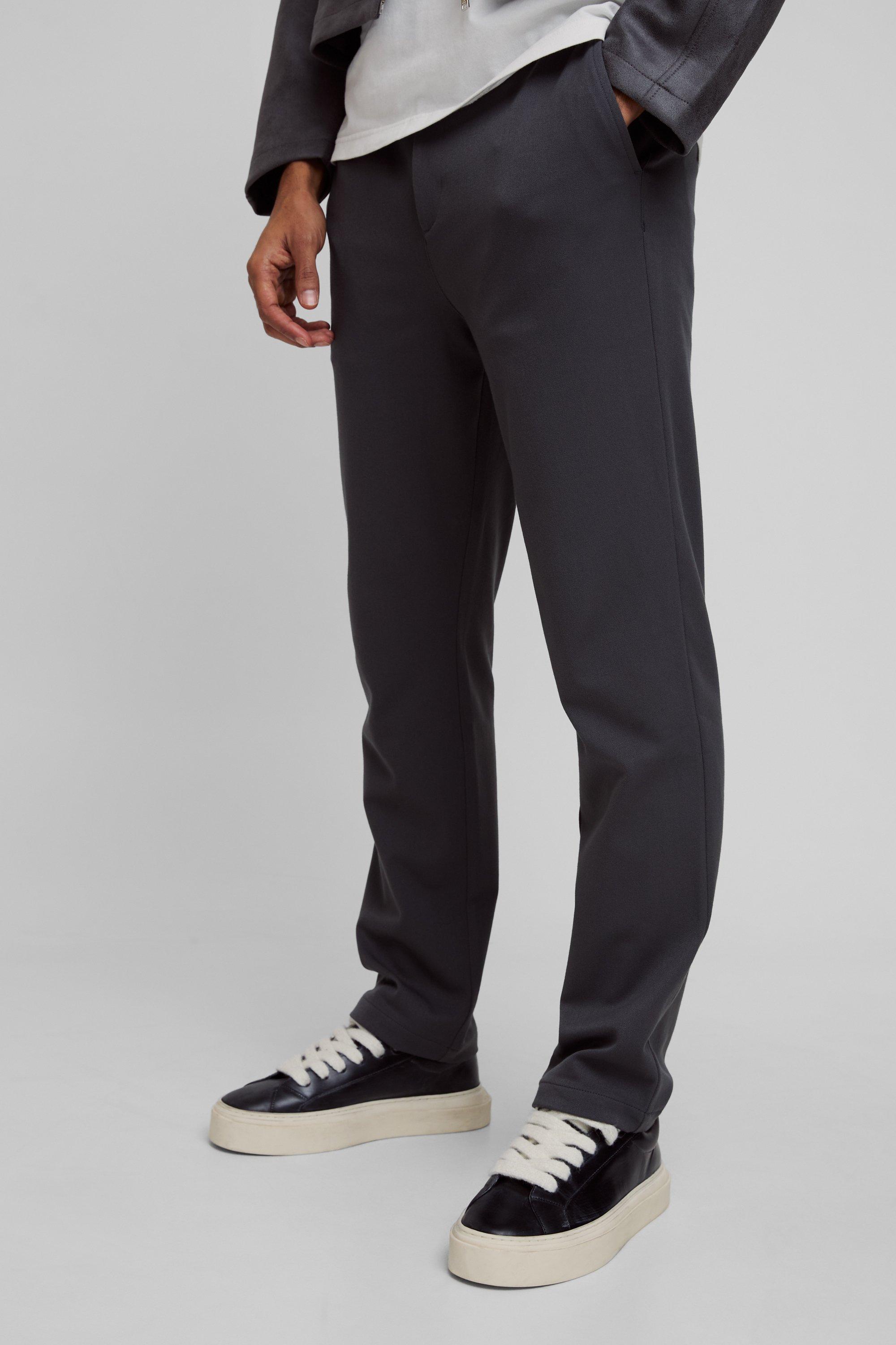Boohoo Getailleerde Stretch Broek Met Half Elastische Tailleband En Rechte Pijpen, Charcoal