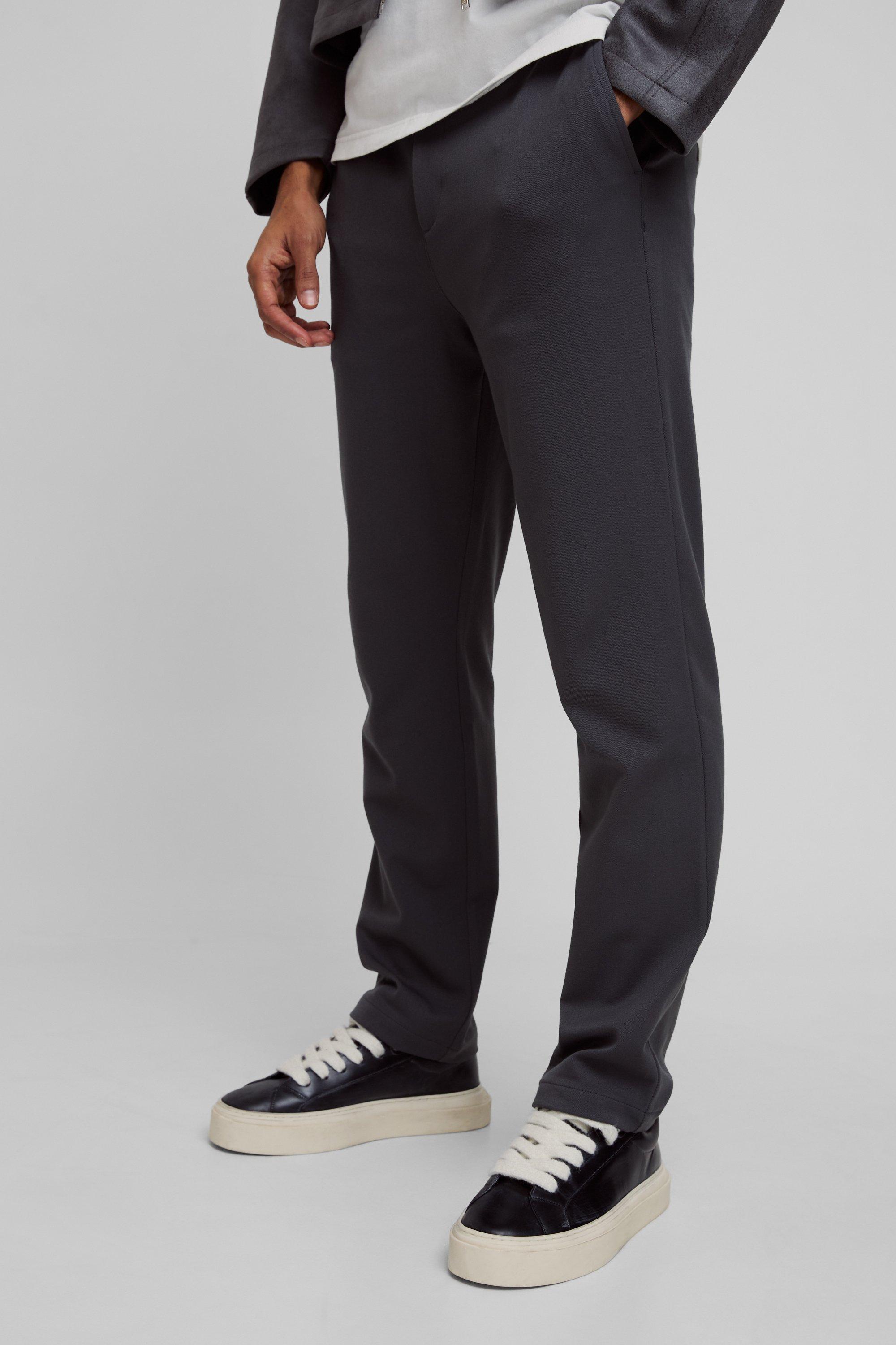 Mens Grey Half Elastic Waistband Stretch Straight Tailored Trouser in Charcoal, Grey