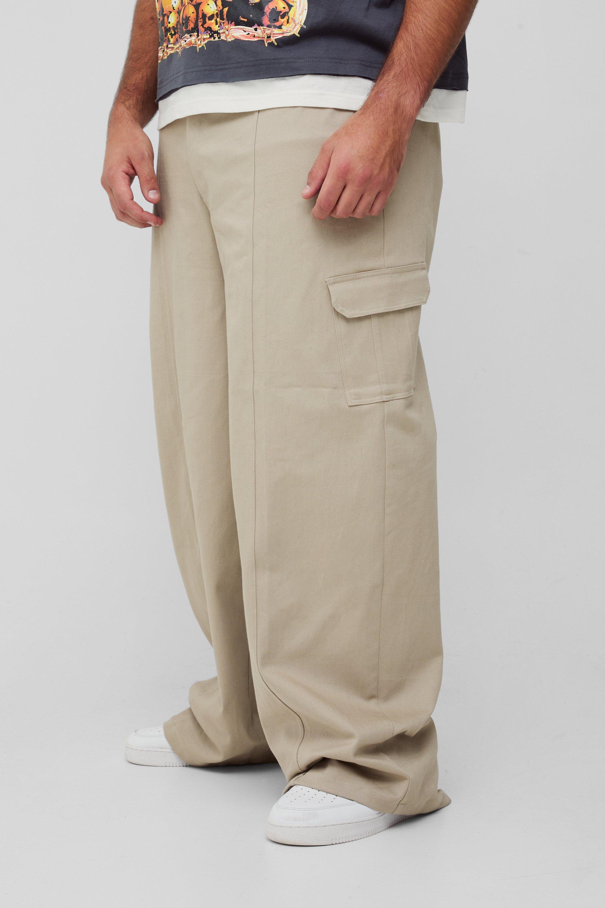 Pantaloni Cargo Plus Size oversize con vita elasticizzata e cuciture, Beige