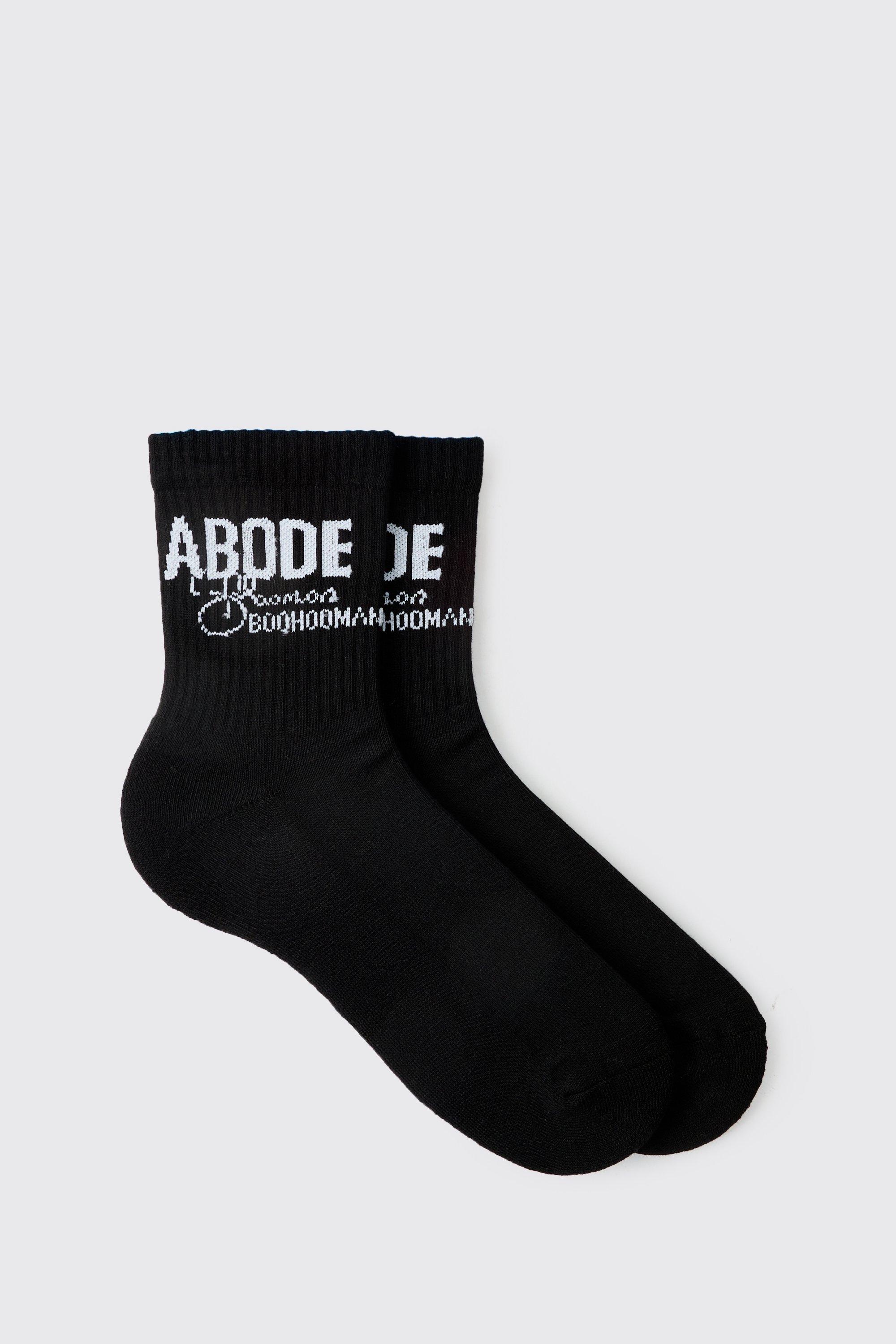 Mens Black Abode Mid Length Sock, Black