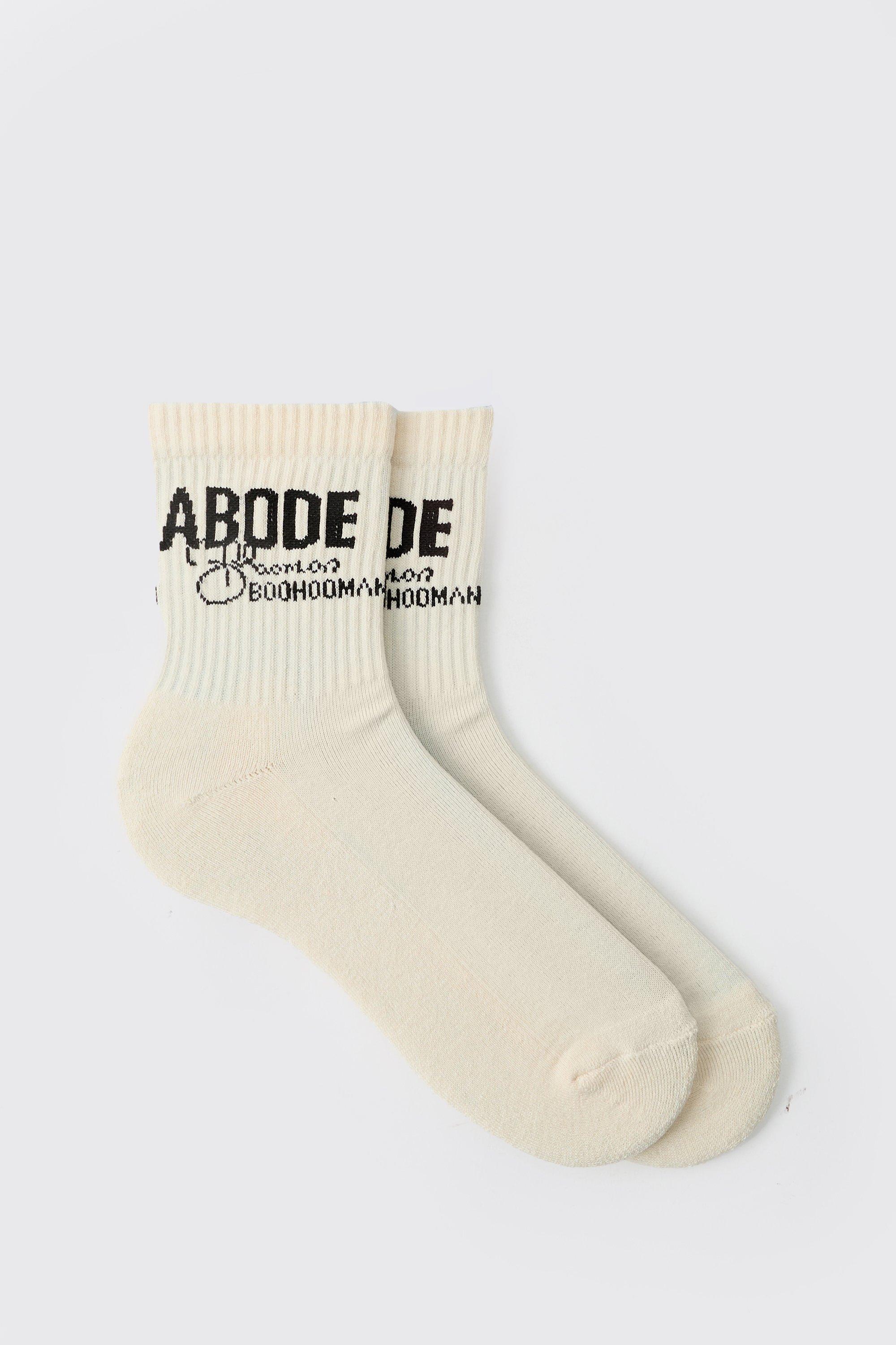 Mens White Abode Mid Length Sock, White