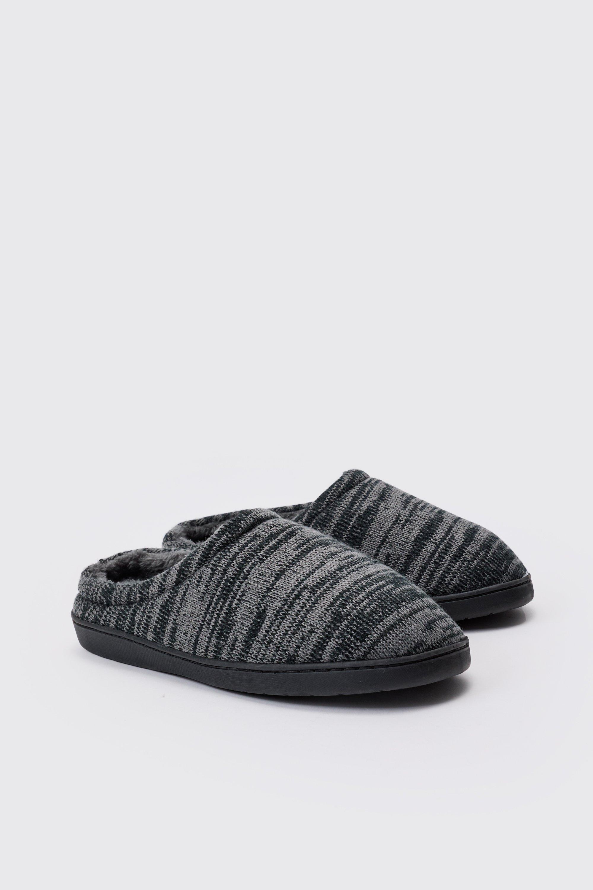 Mens Contrast Stitch Slippers In Black, Black