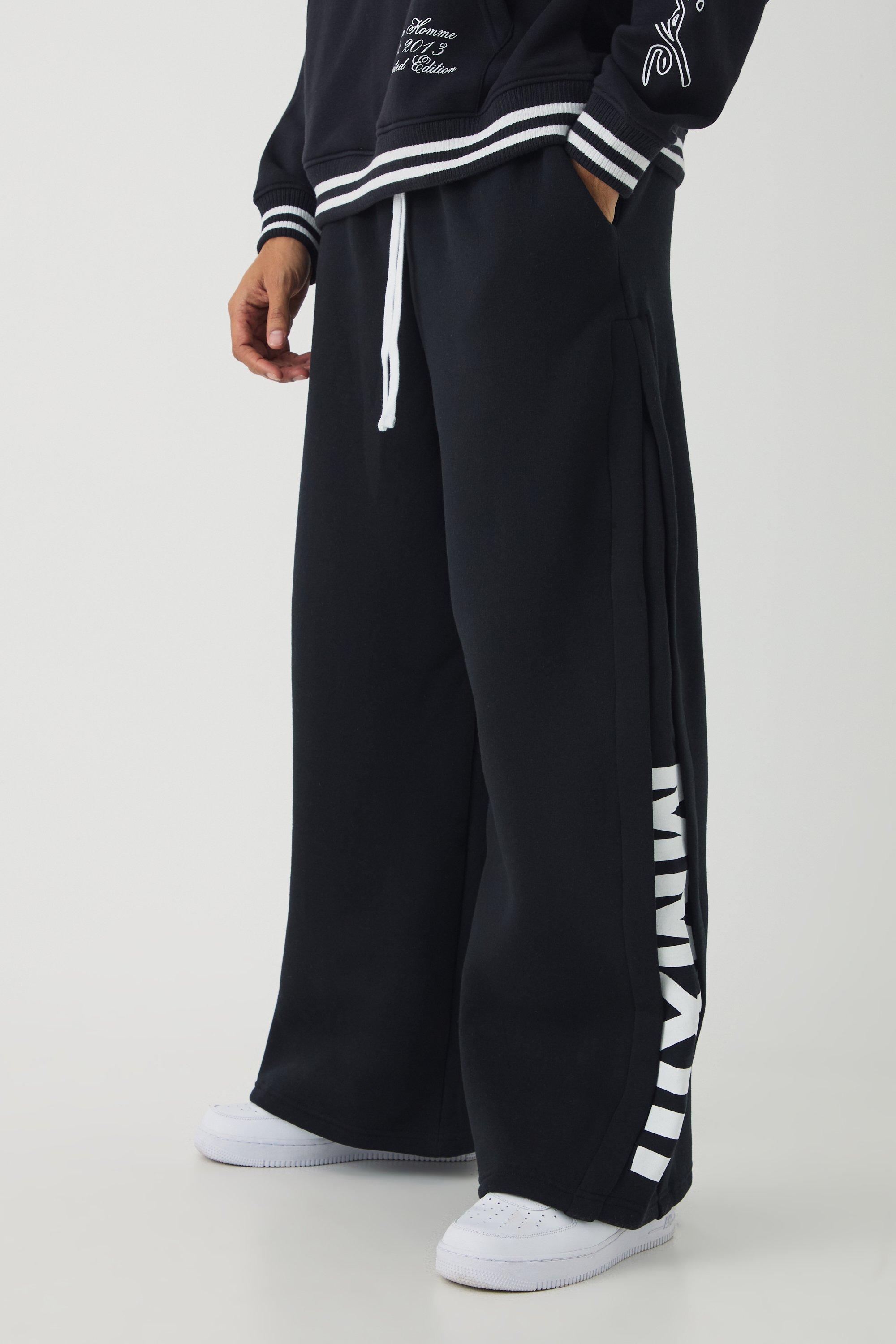 Mens Black Extreme Wide Leg Pleated Gusset Jogger, Black