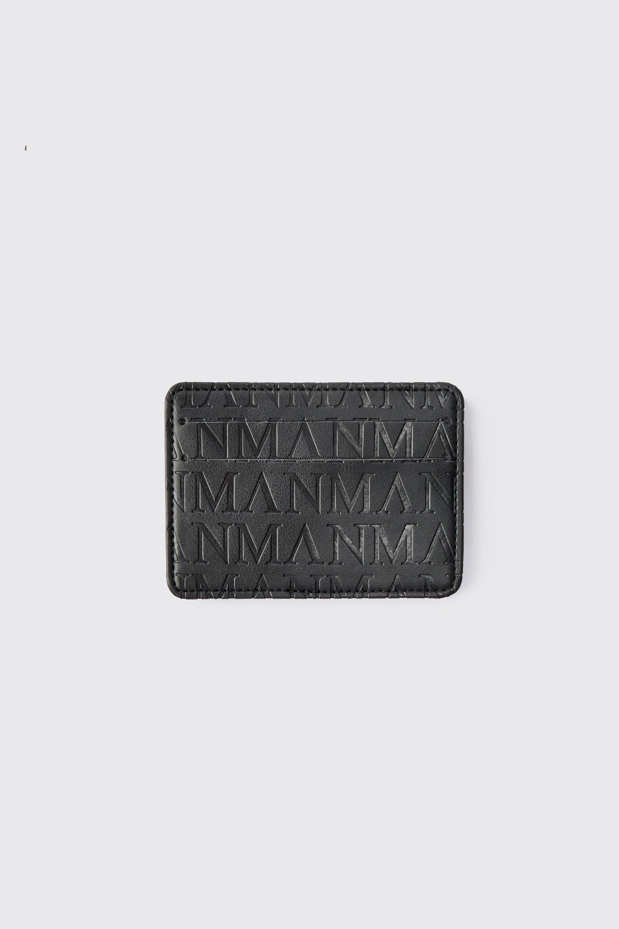 Mens Black MAN Embossed Card Holder, Black