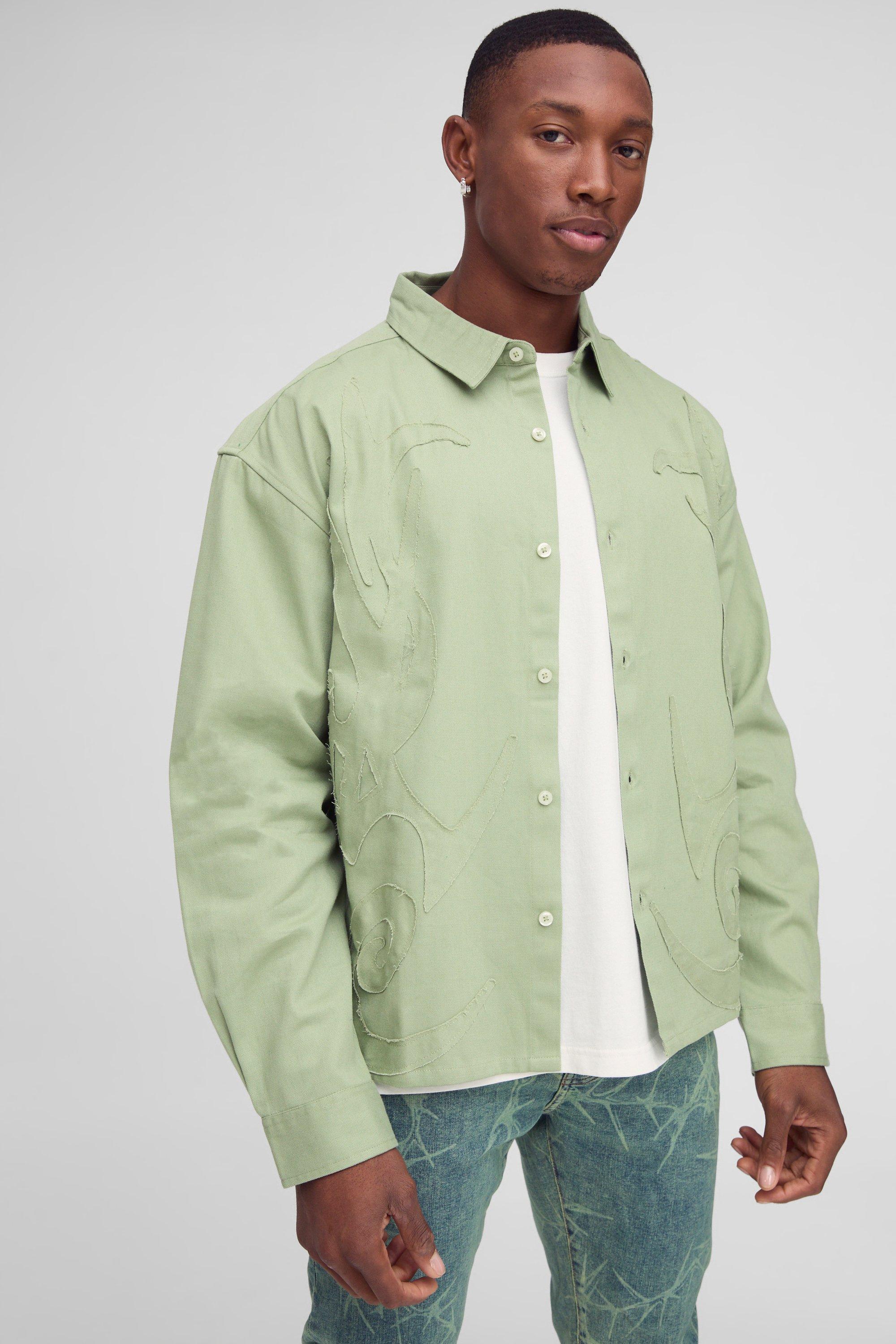 Sovracamicia oversize con applique di fiamme, Verde