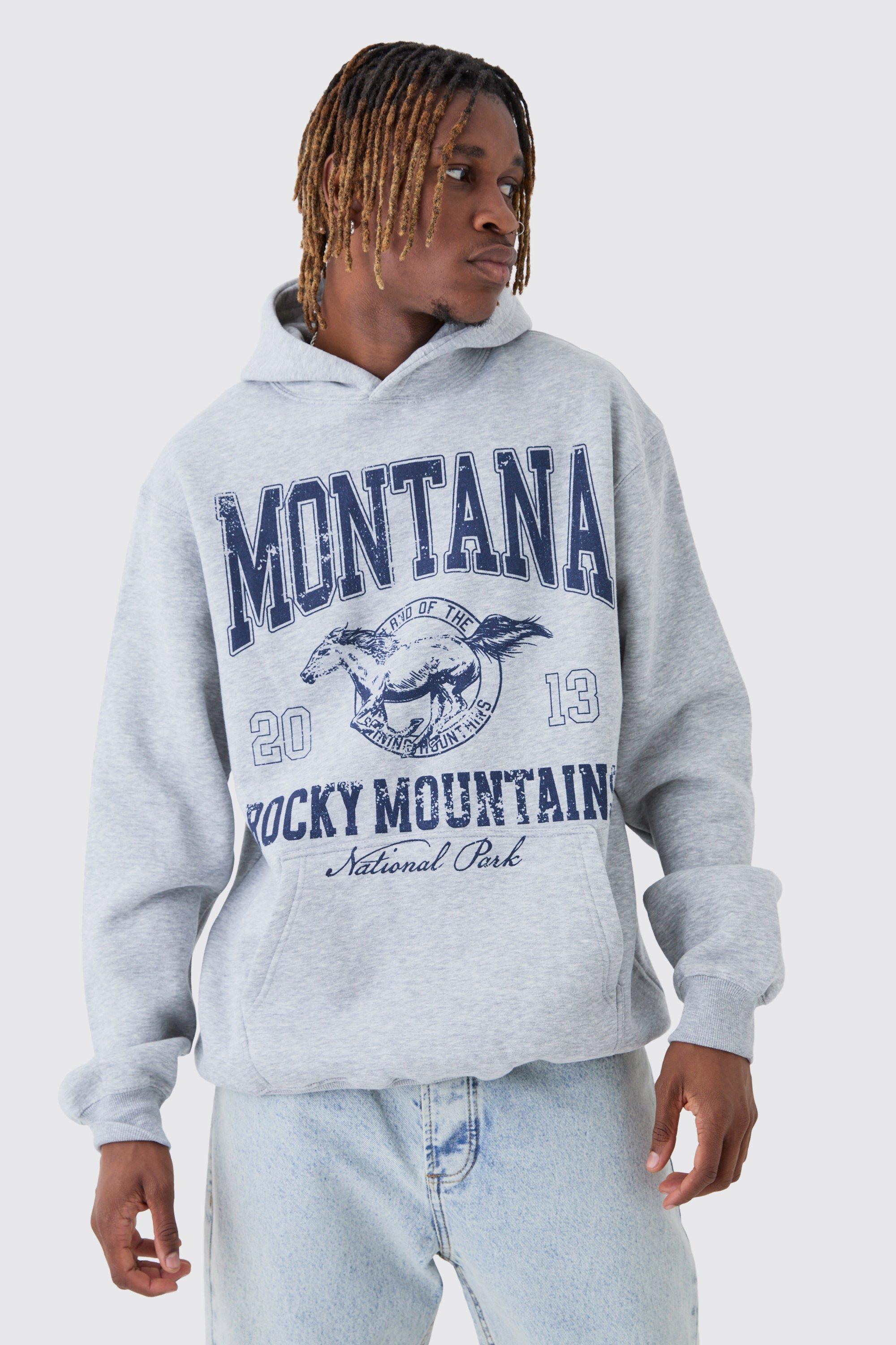 Felpa Tall oversize stile Western stile Varsity con cappuccio, Grigio