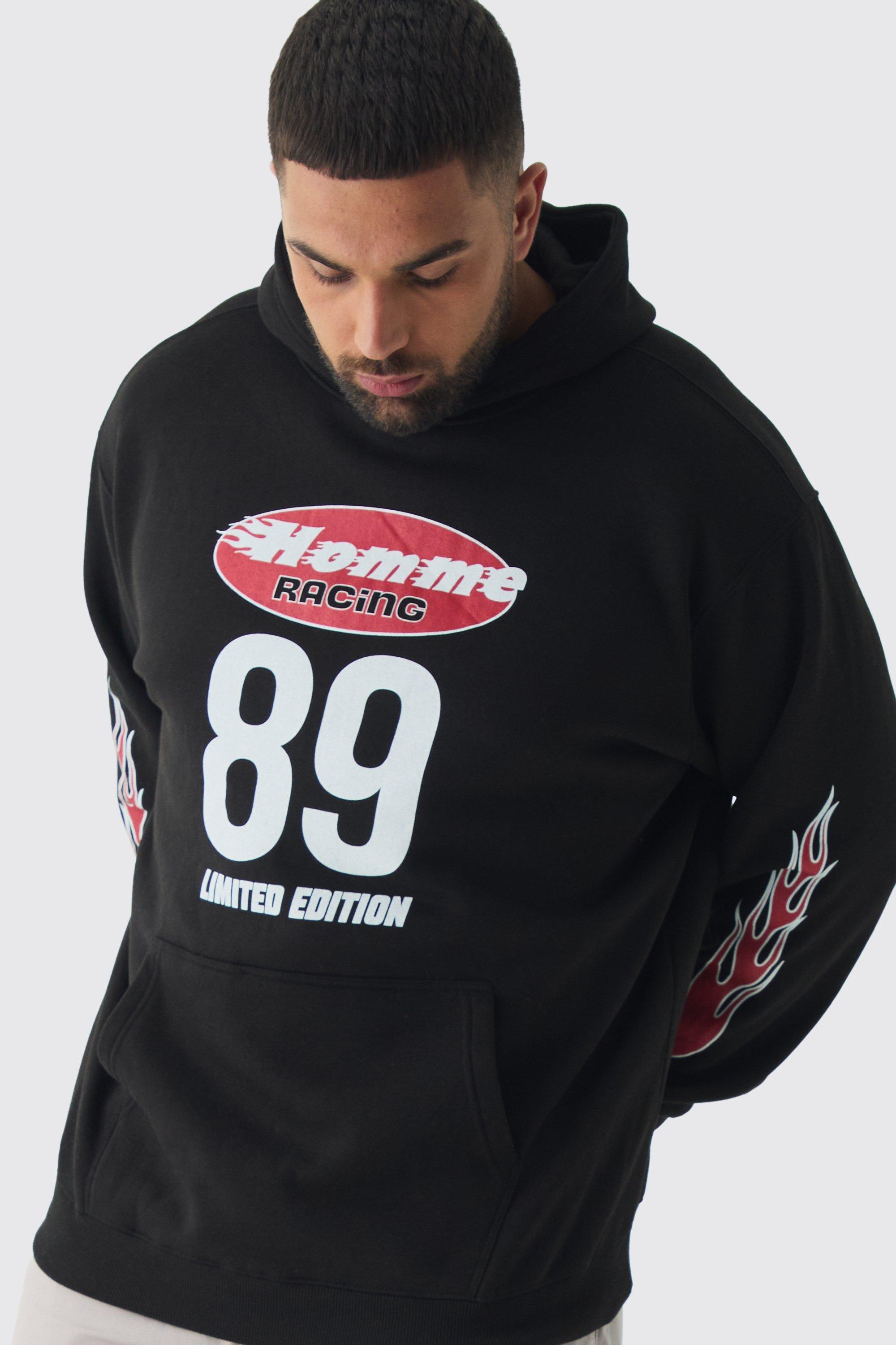 Mens Black Plus Homme Racing Oversized Hoodie, Black