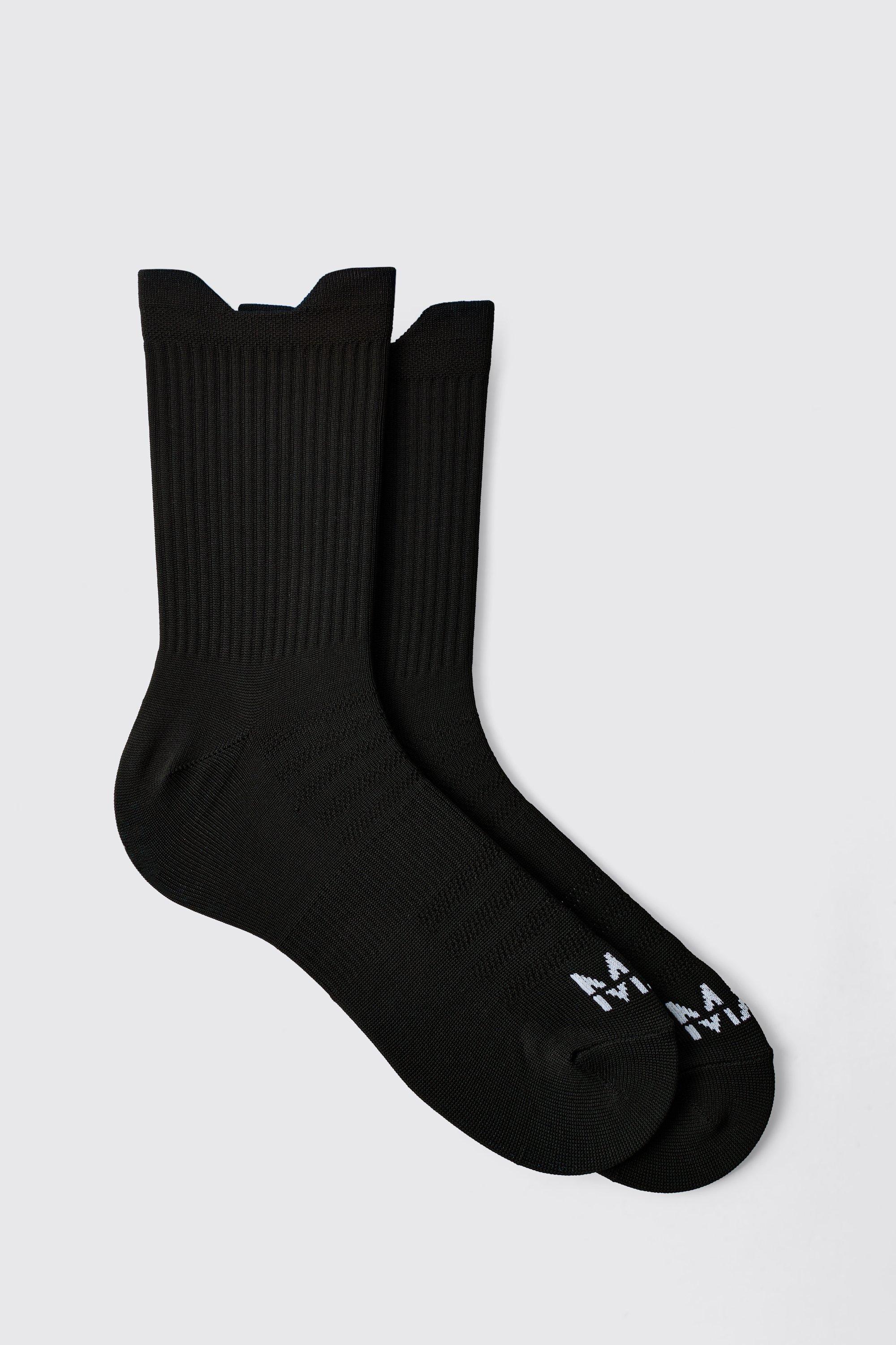 Mens Black Man Active Performance Trail Crew Sock, Black