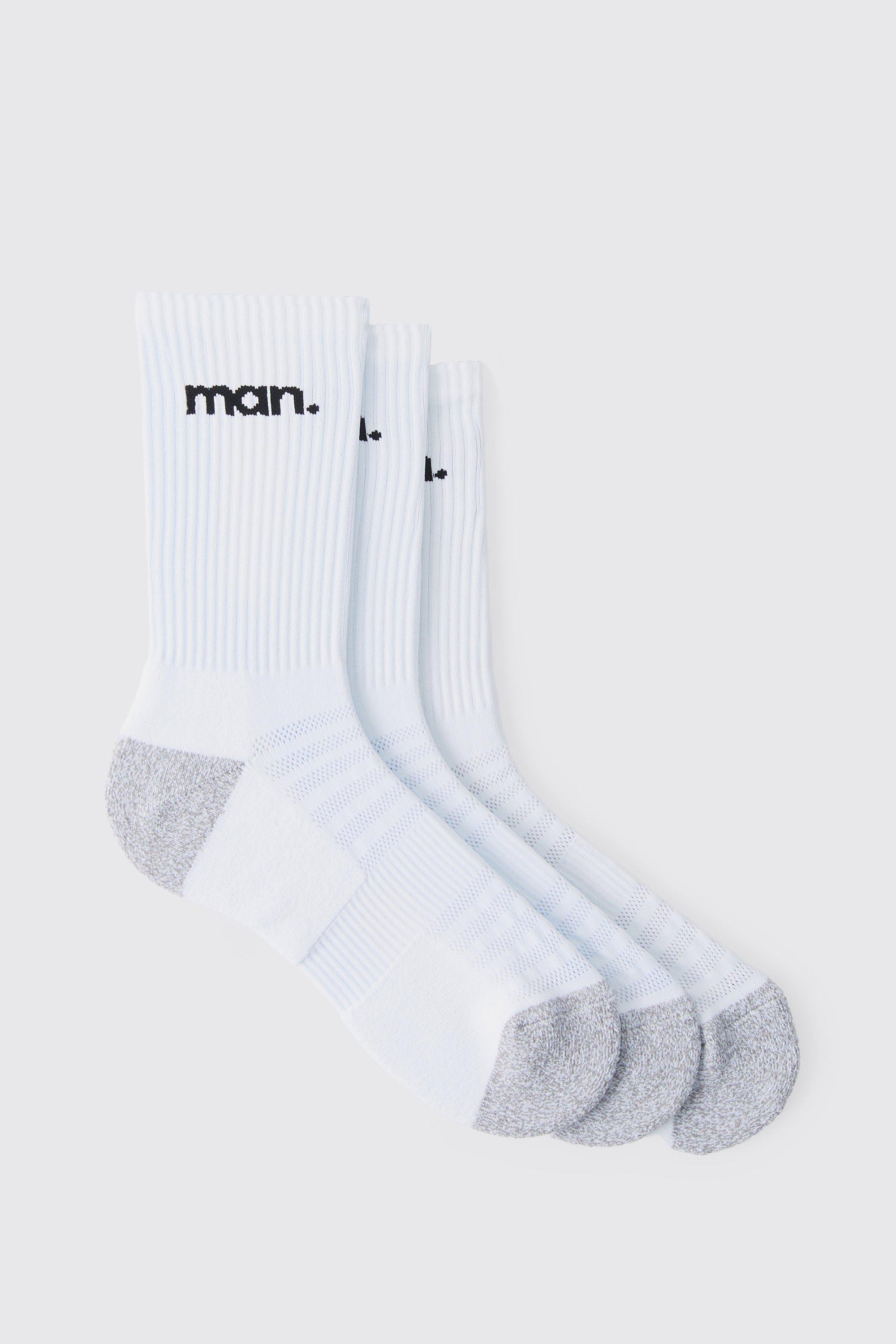 Mens White Man Sport Cushioned Training Crew Socks 3 Pack, White