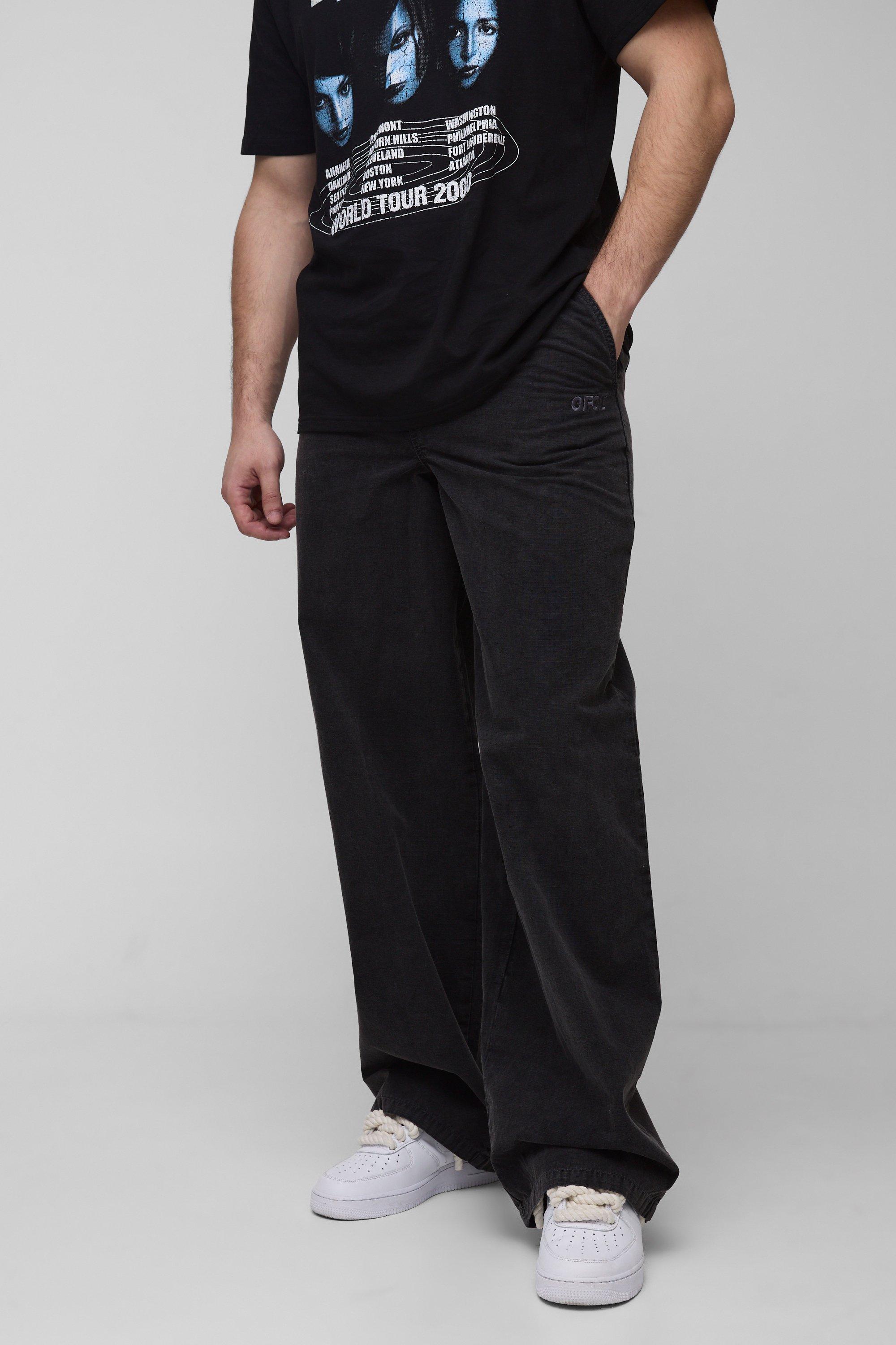 Pantaloni extra comodi Tall slavati in nylon ripstop con ricami, Nero