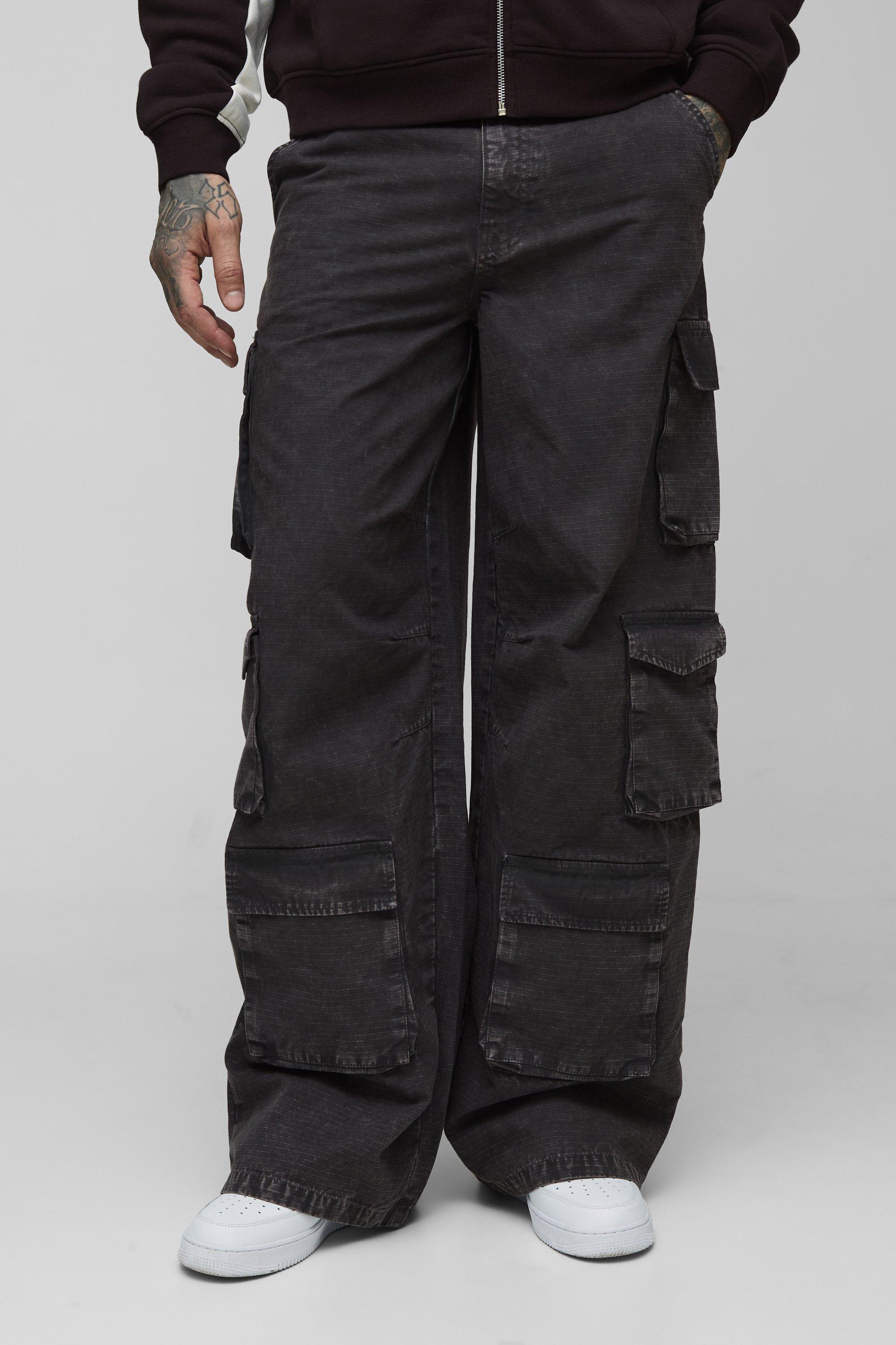 Boohoo Tall Gebleekte Ribfluwelen Baggy Broek Met Cargo Zakken, Charcoal