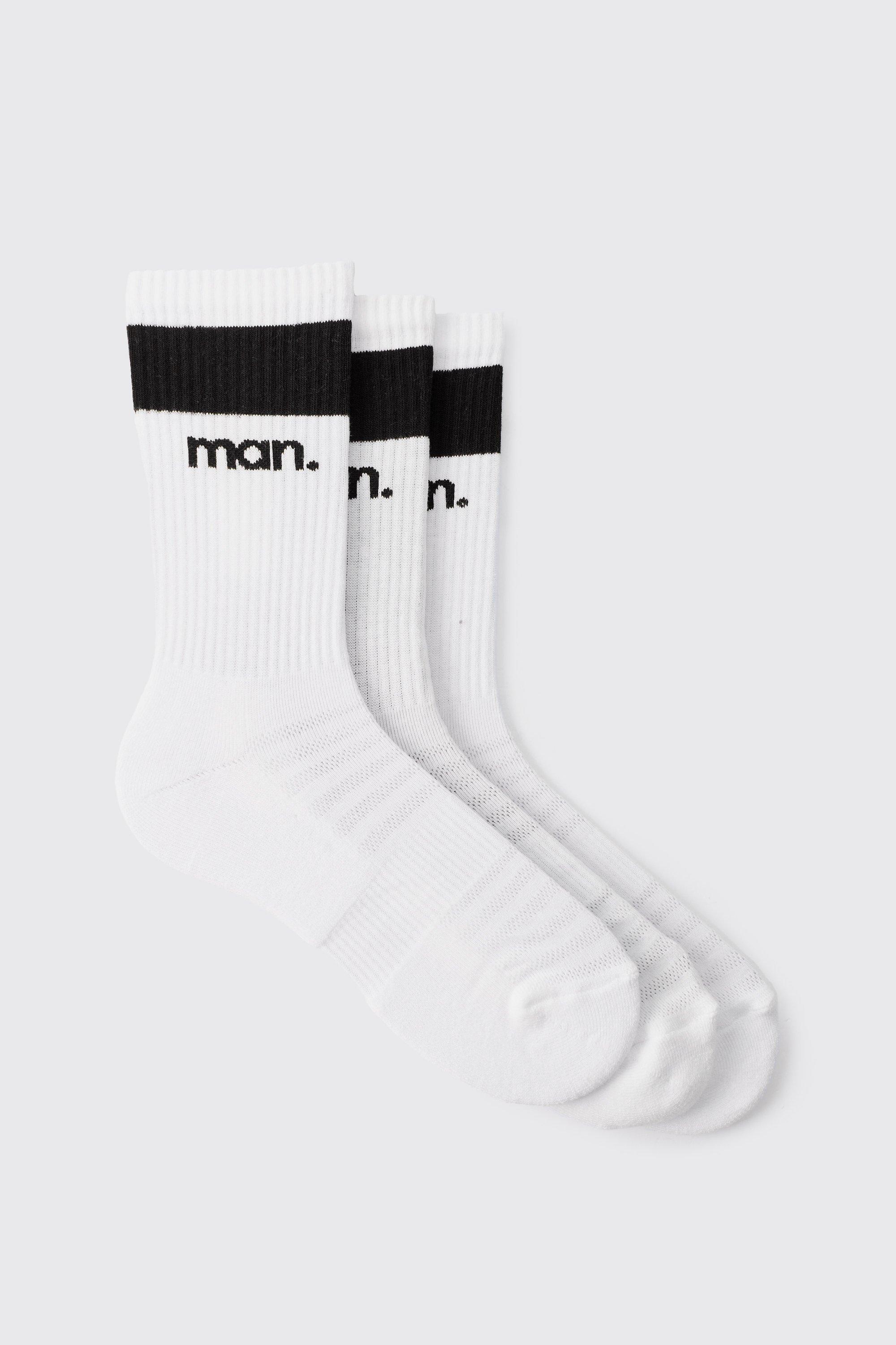 Mens White Man Sport Cushioned Crew Socks 3 Pack, White