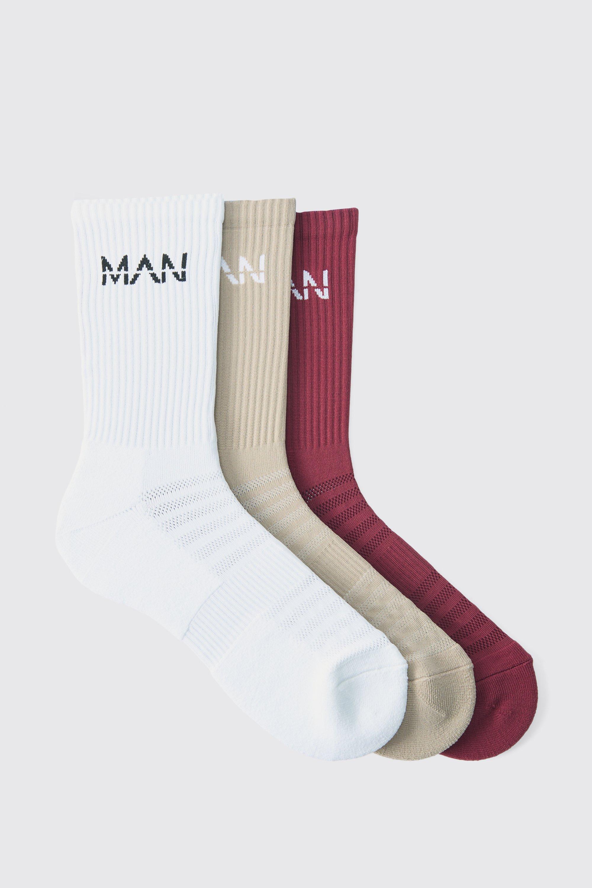 Mens Multi Man Active Cushioned Training Crew Socks 3 Pack, Multi