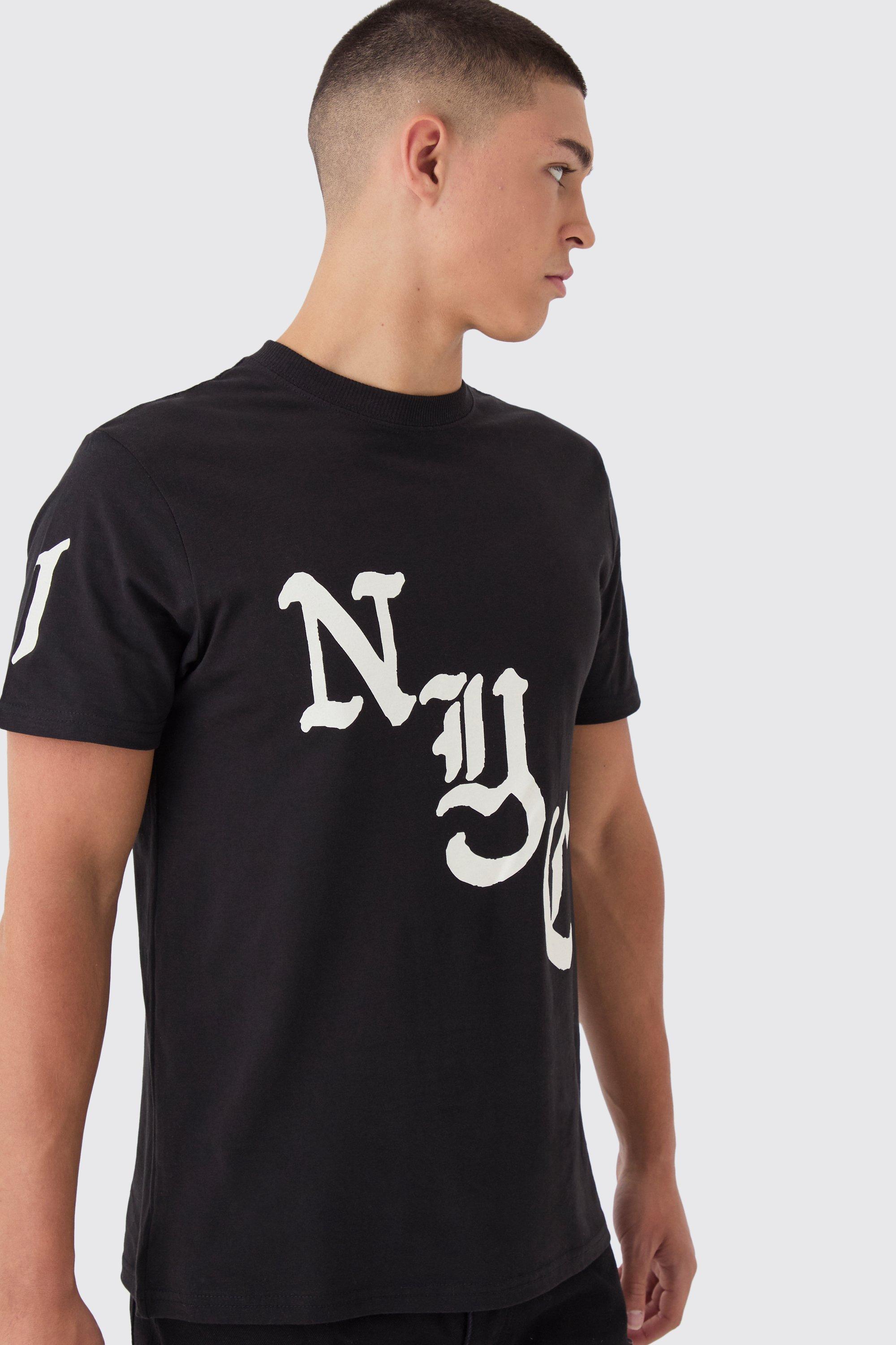 Mens Black Slim NYC Print T-Shirt, Black