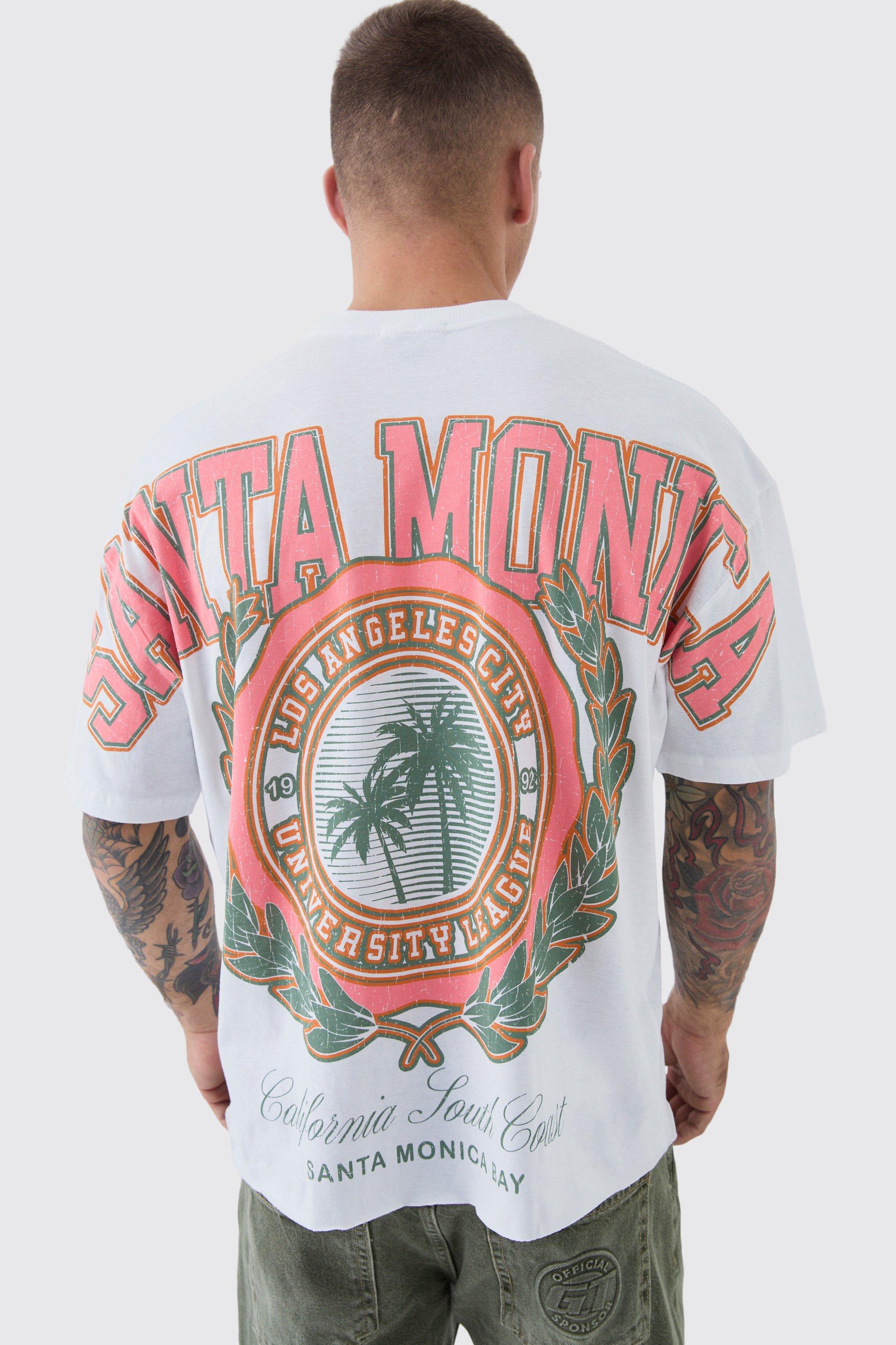 T-shirt squadrata oversize di Santa Monica con cuciture sovrapposte, Bianco