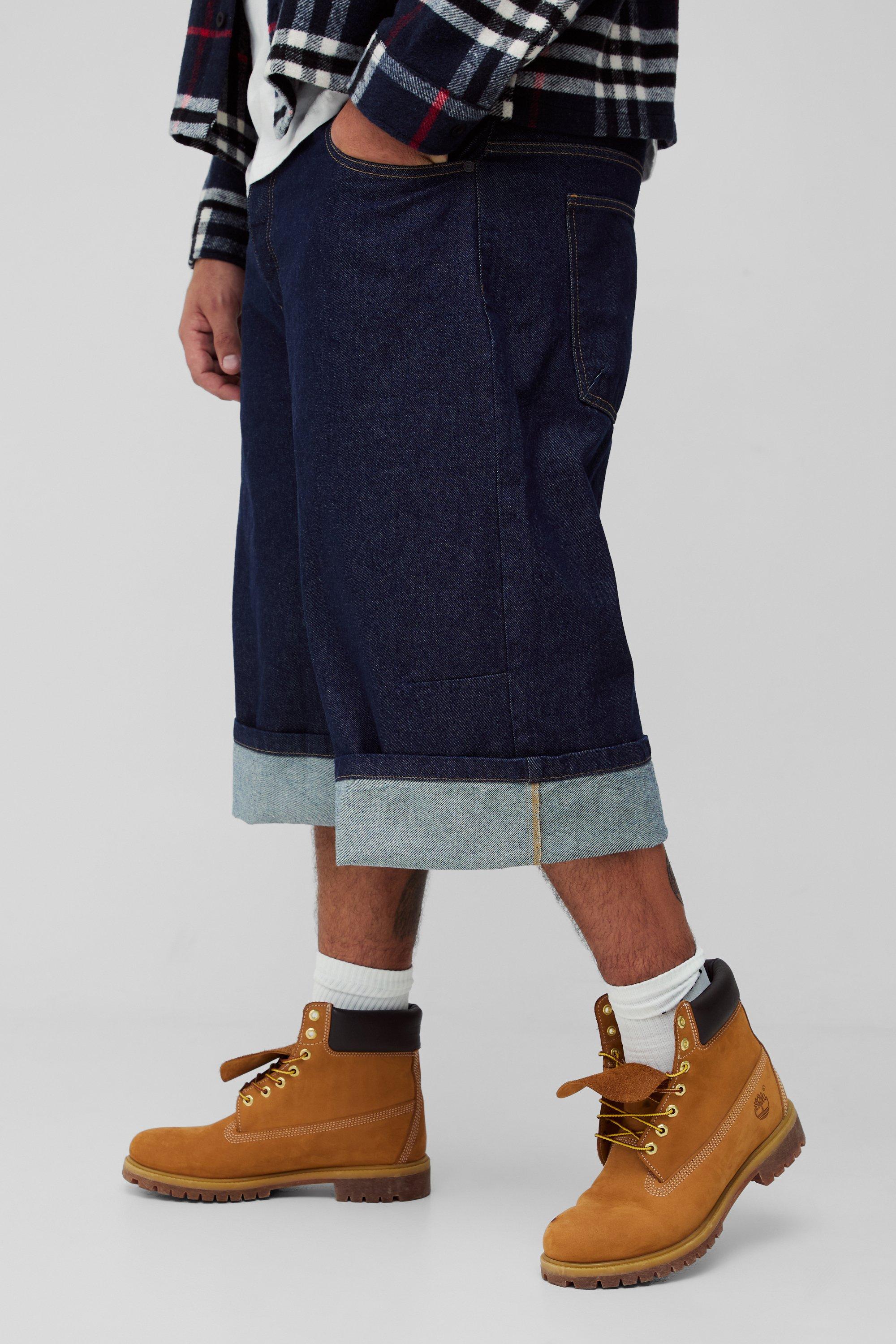 Mens Blue Plus Turn Up Parachute Jorts, Blue