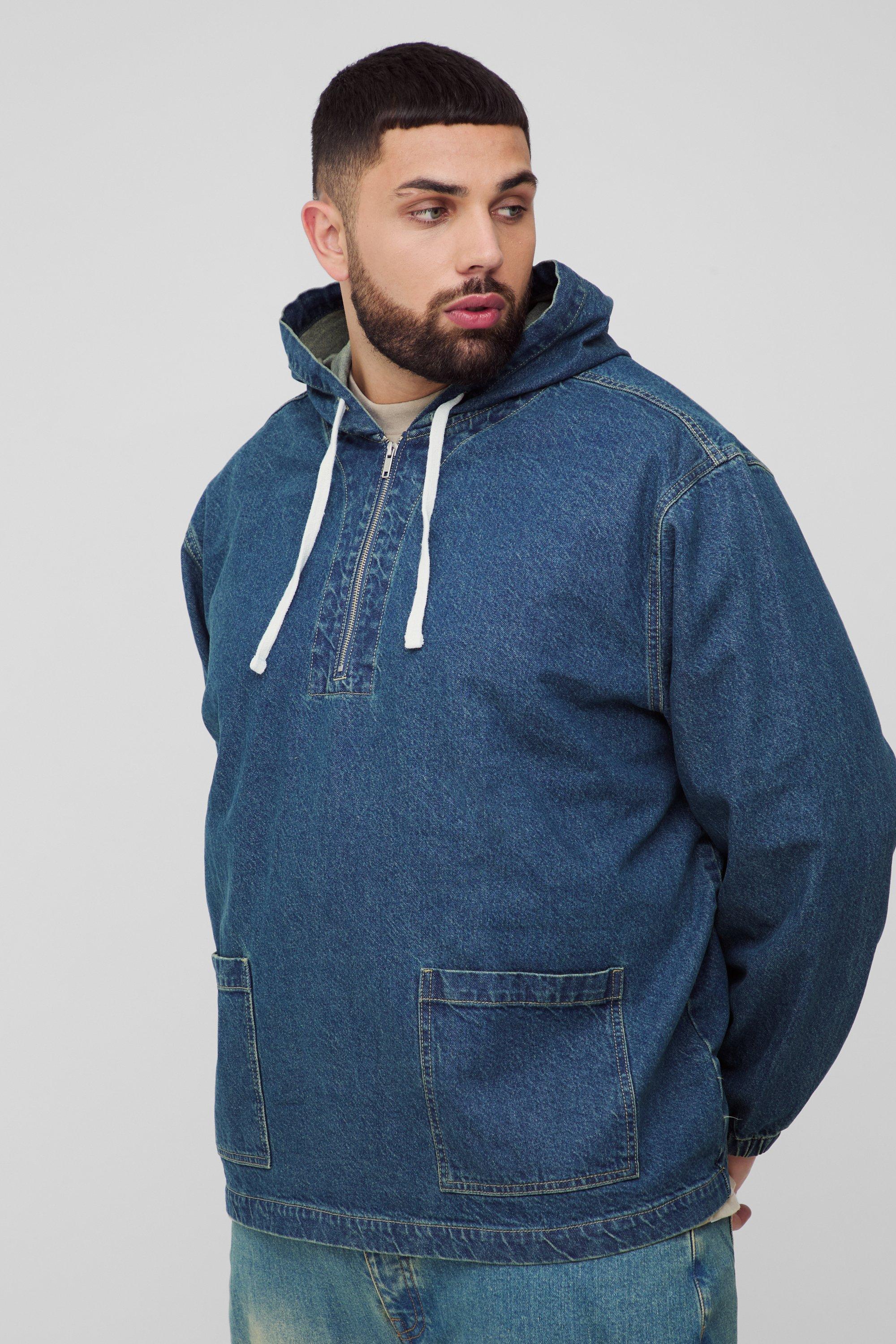 Felpa Plus Size in denim con laccetti e cappuccio esteso, Grigio