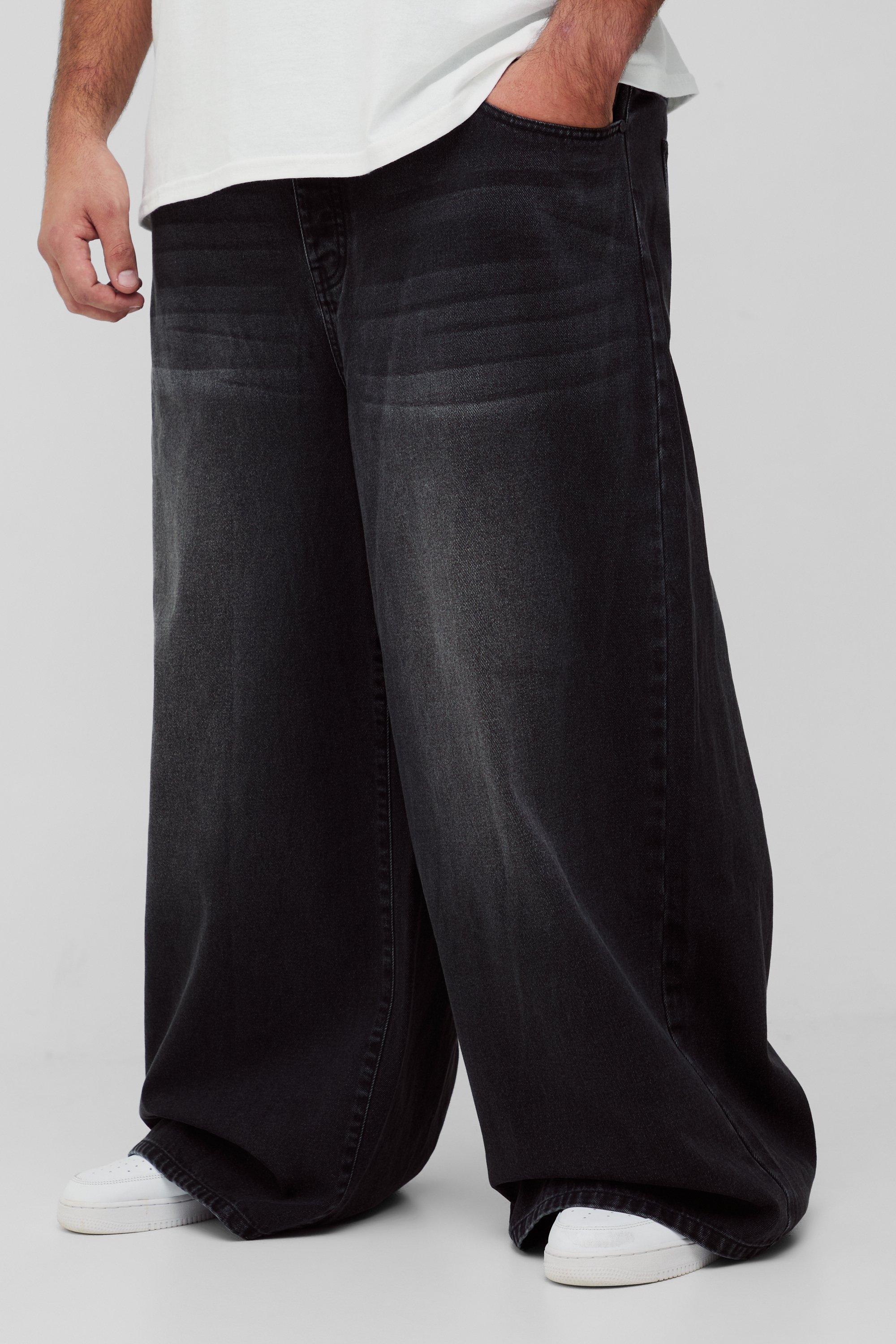 Mens Black Plus Wide Leg Jeans, Black