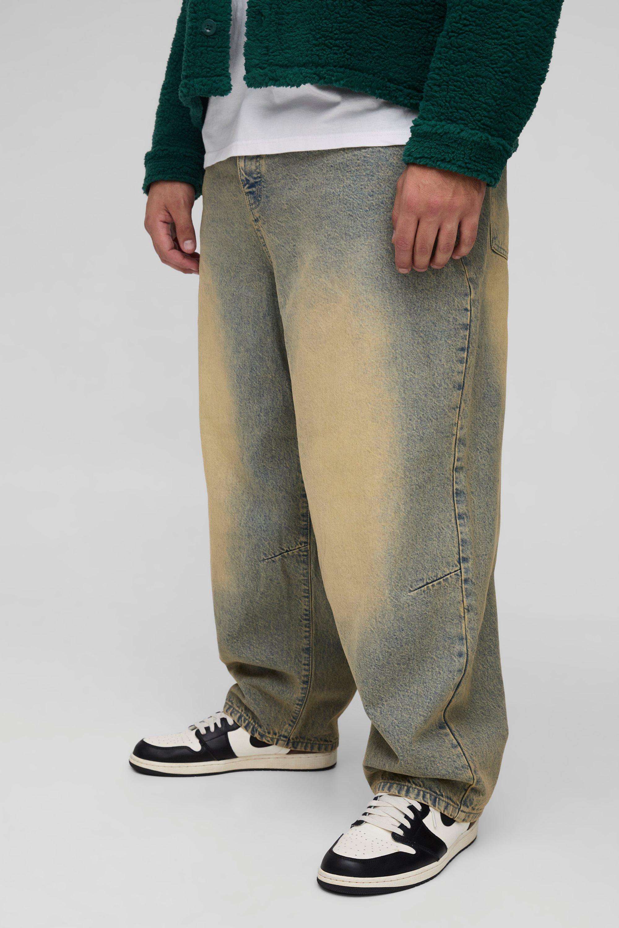 Jeans Plus Size a palloncino colorati con pieghe sul ginocchio, Grigio