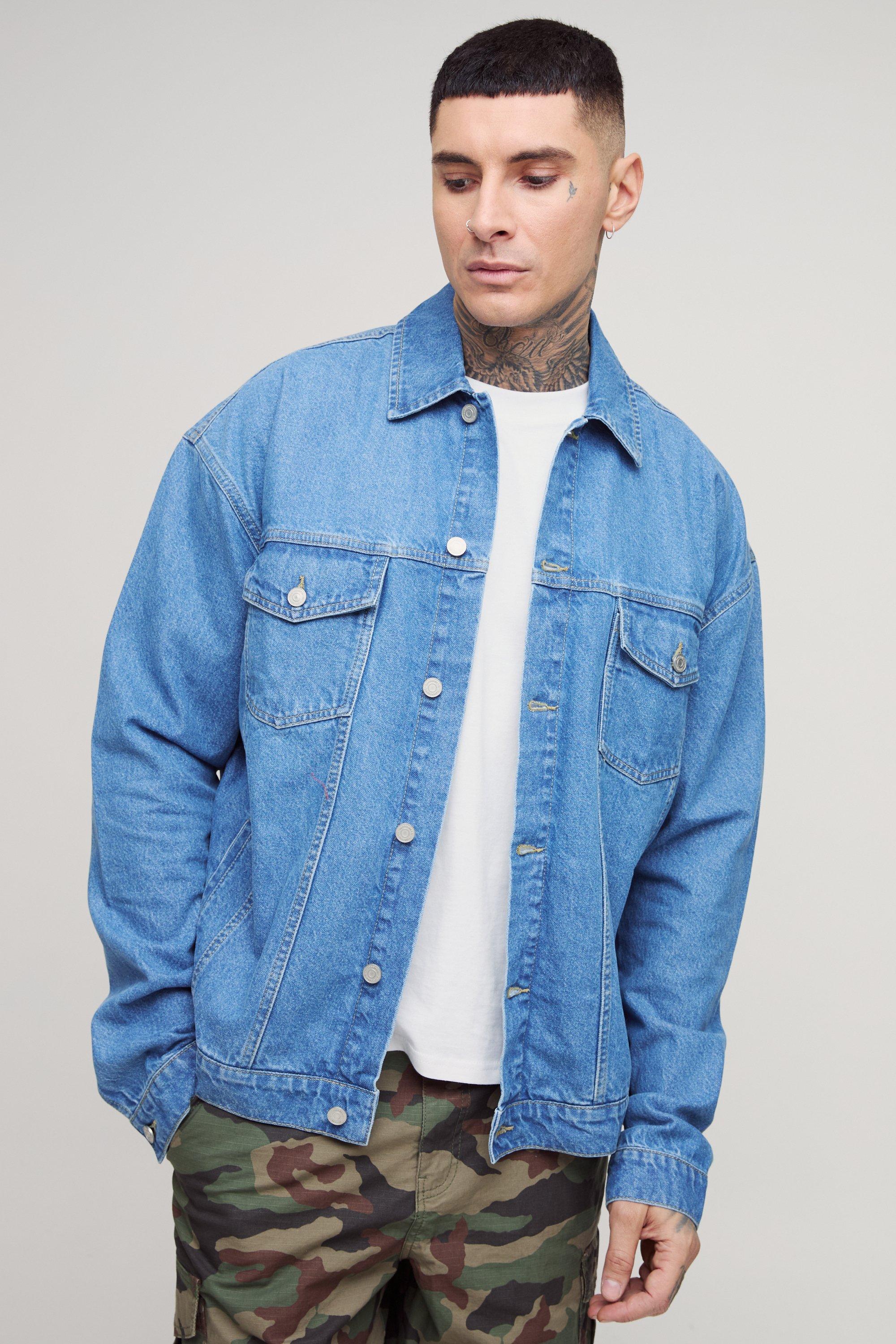 Mens Grey Tall Classic Oversized Denim Jacket, Grey
