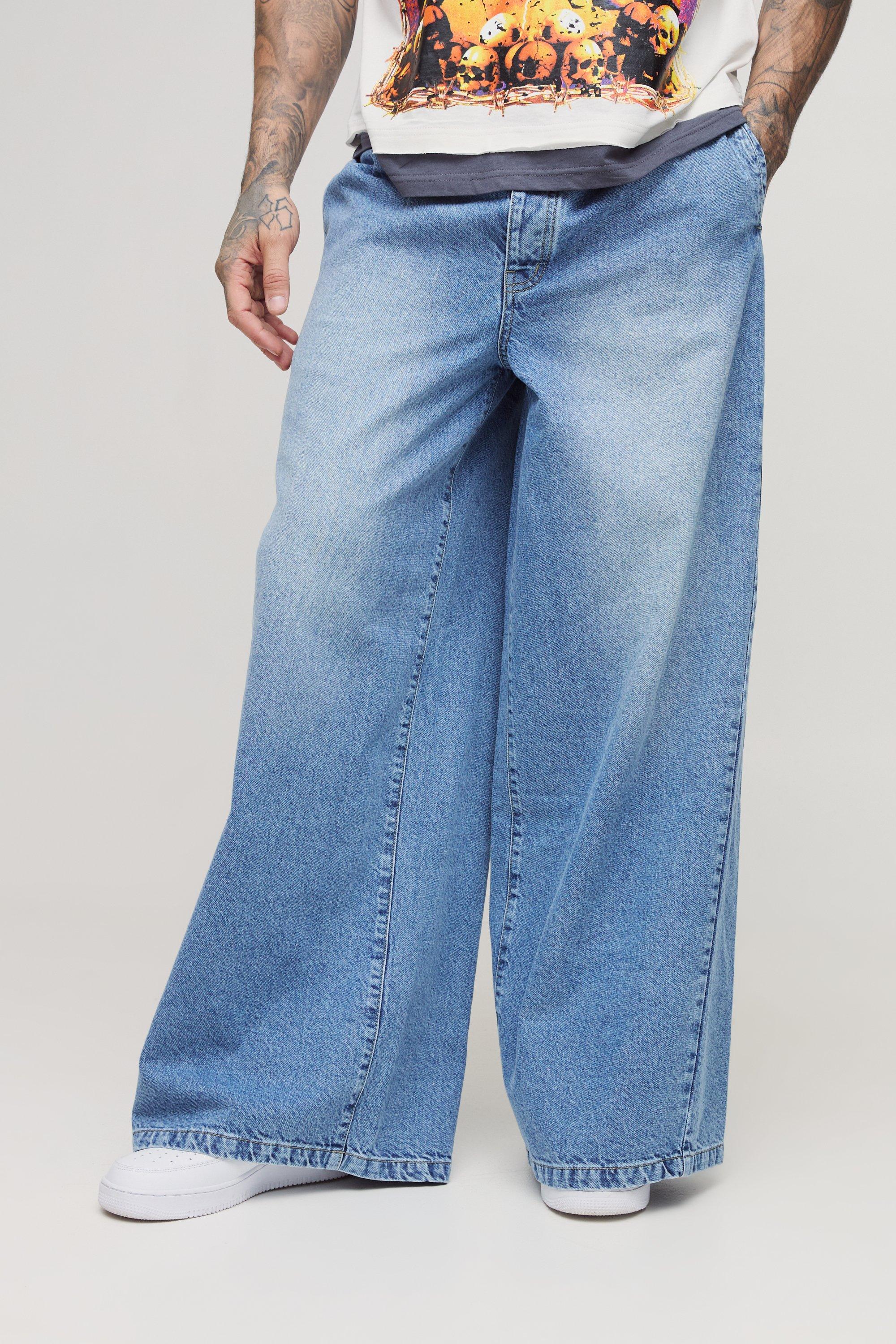Mens Grey Tall Twist Seam Pleat Wide Leg Jeans, Grey