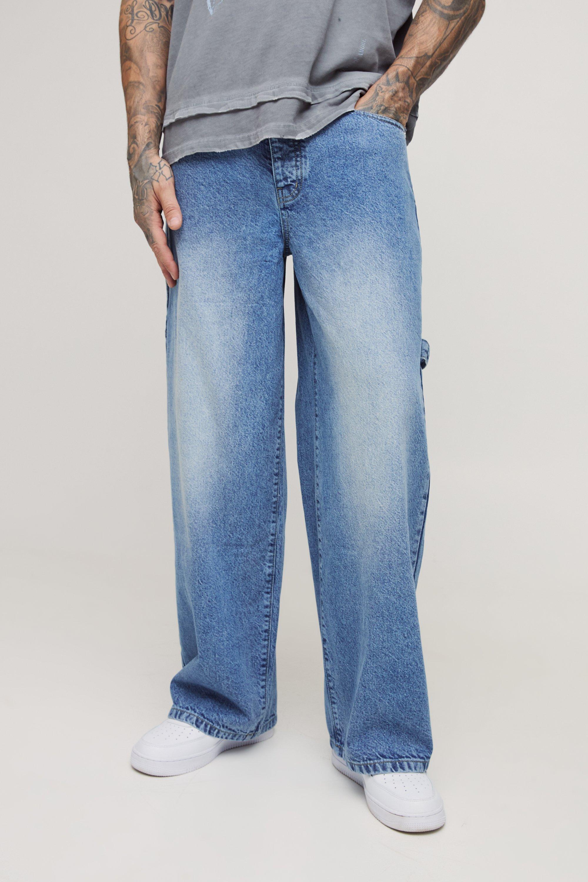 Boohoo Tall Gebleekte Baggy Utility Jeans Met Verstelbare Taille, Washed Blue