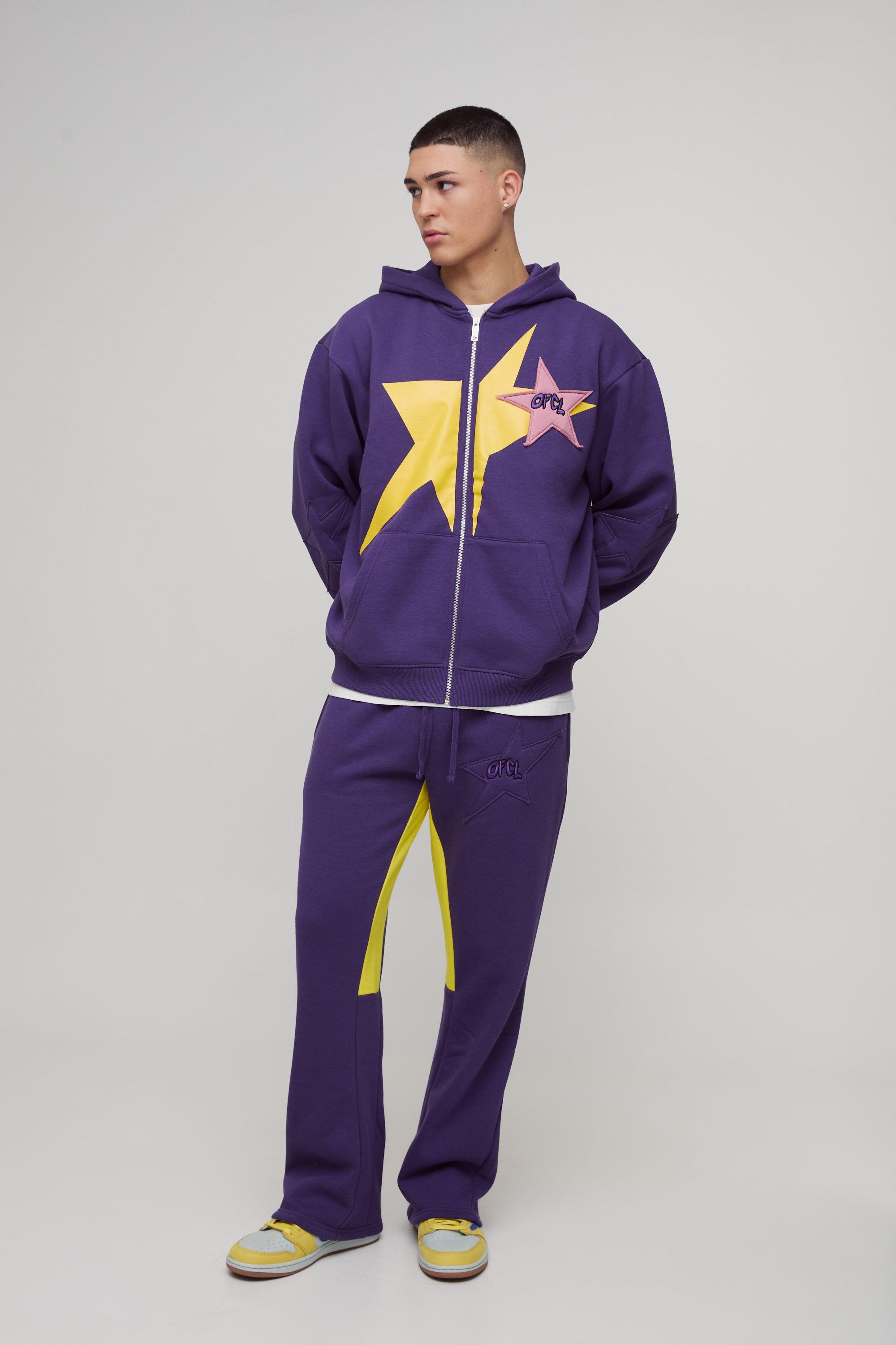 Tuta sportiva oversize con zip, stampa Evil Teddy, applique e cappuccio, Purple