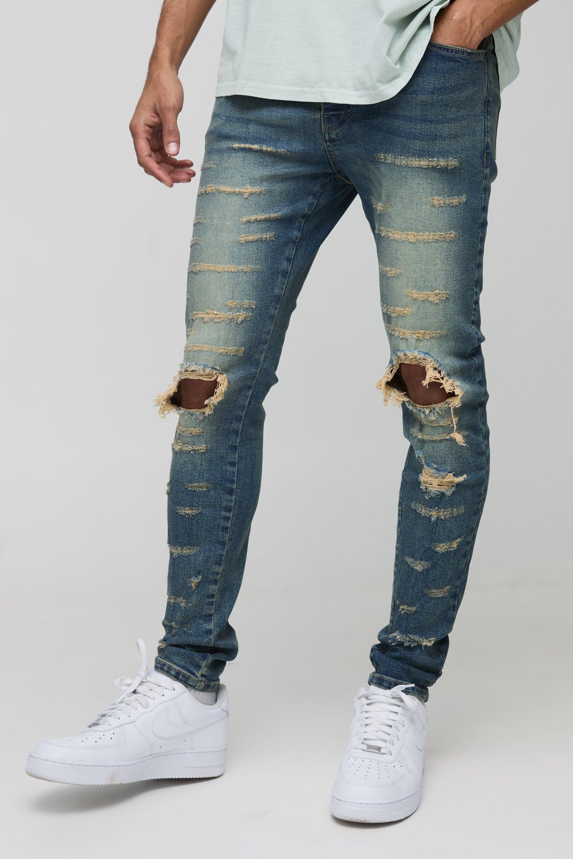 Jeans Skinny Fit con strappi estremi e spacco sul ginocchio, Grigio