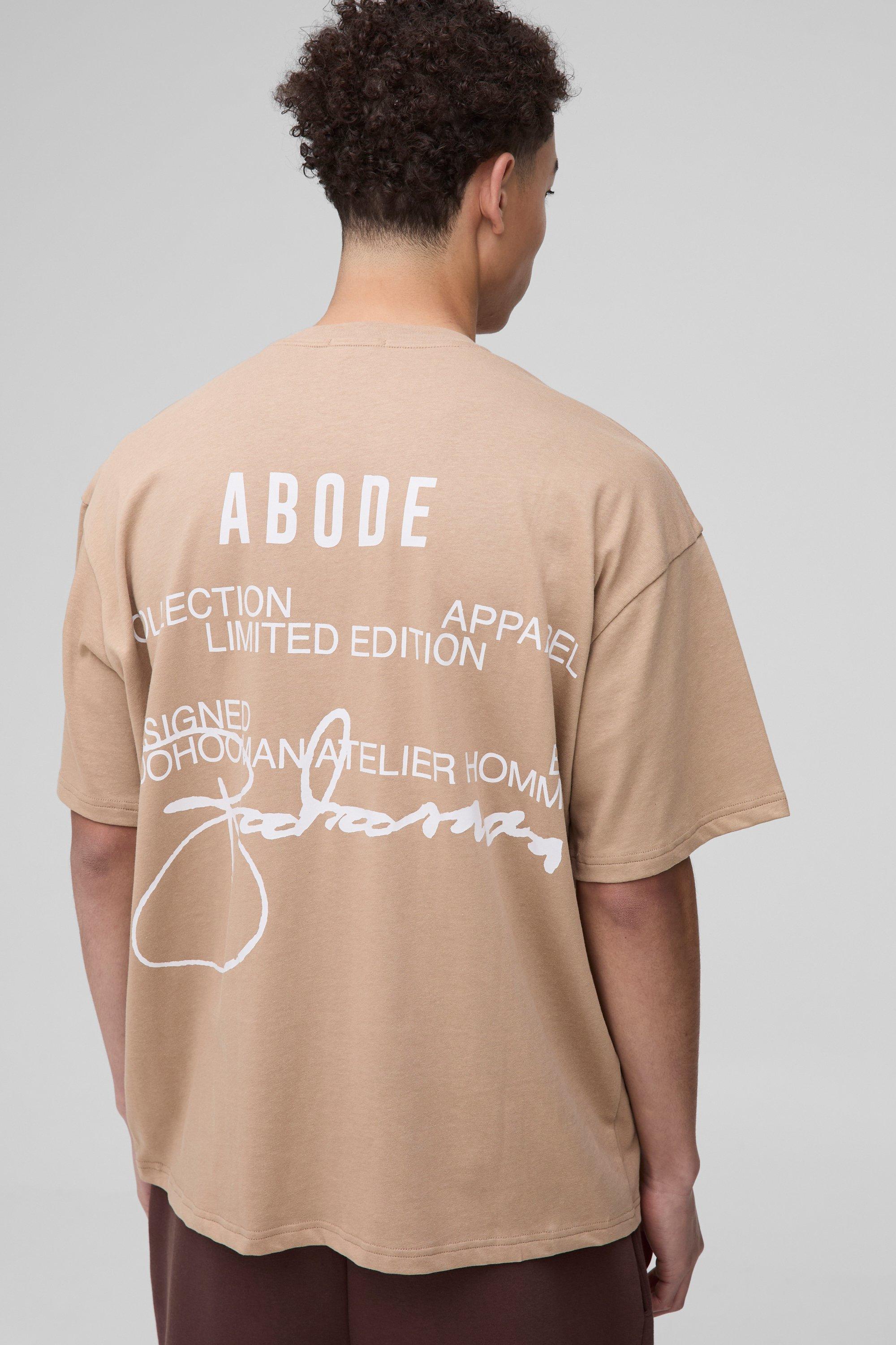 Mens Beige ABODE Heavyweight Oversized Print T-Shirt, Beige