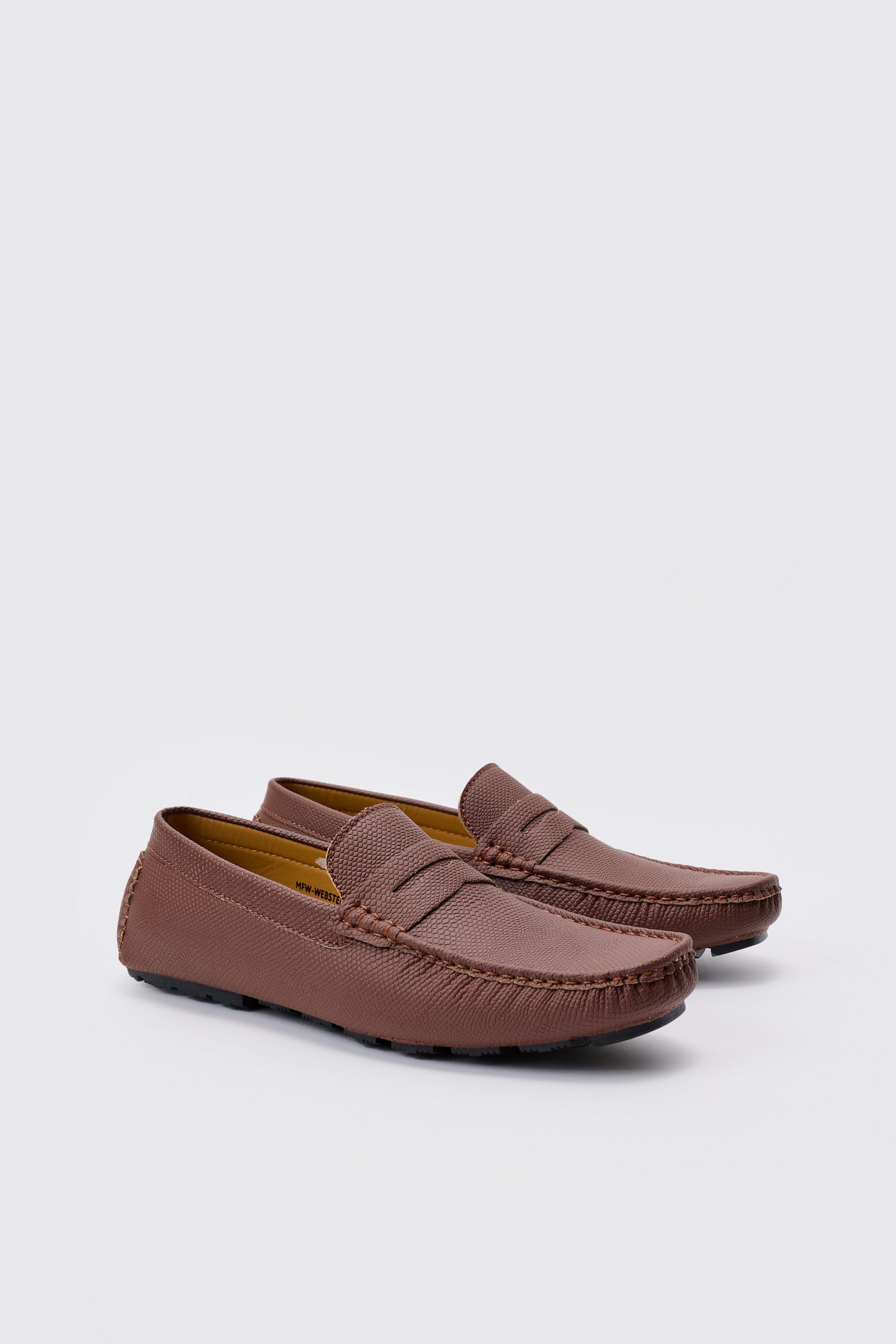 Mens Embossed Loafer In Brown, Brown