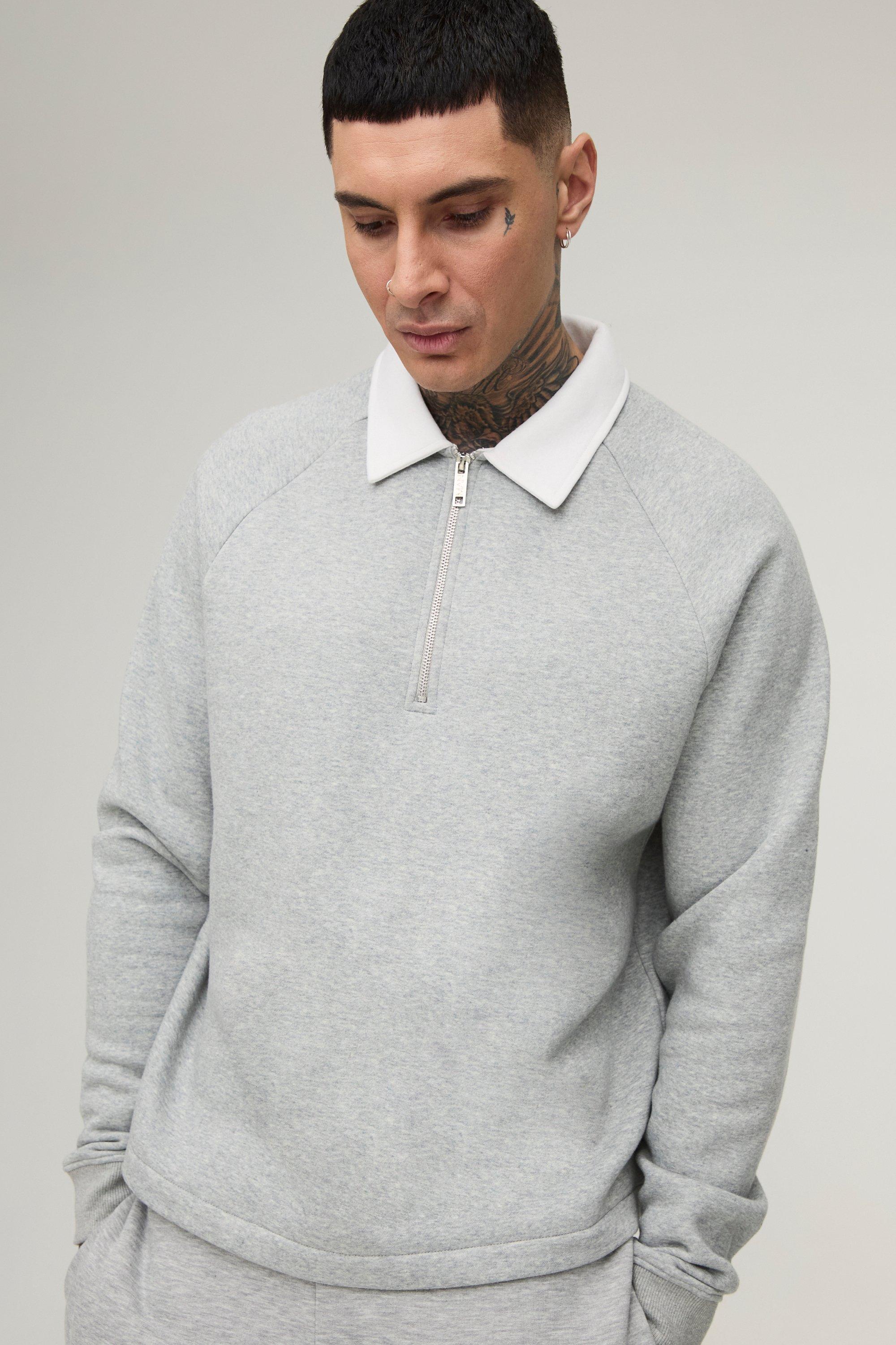 Felpa Tall squadrata oversize stile polo grigia, Grigio