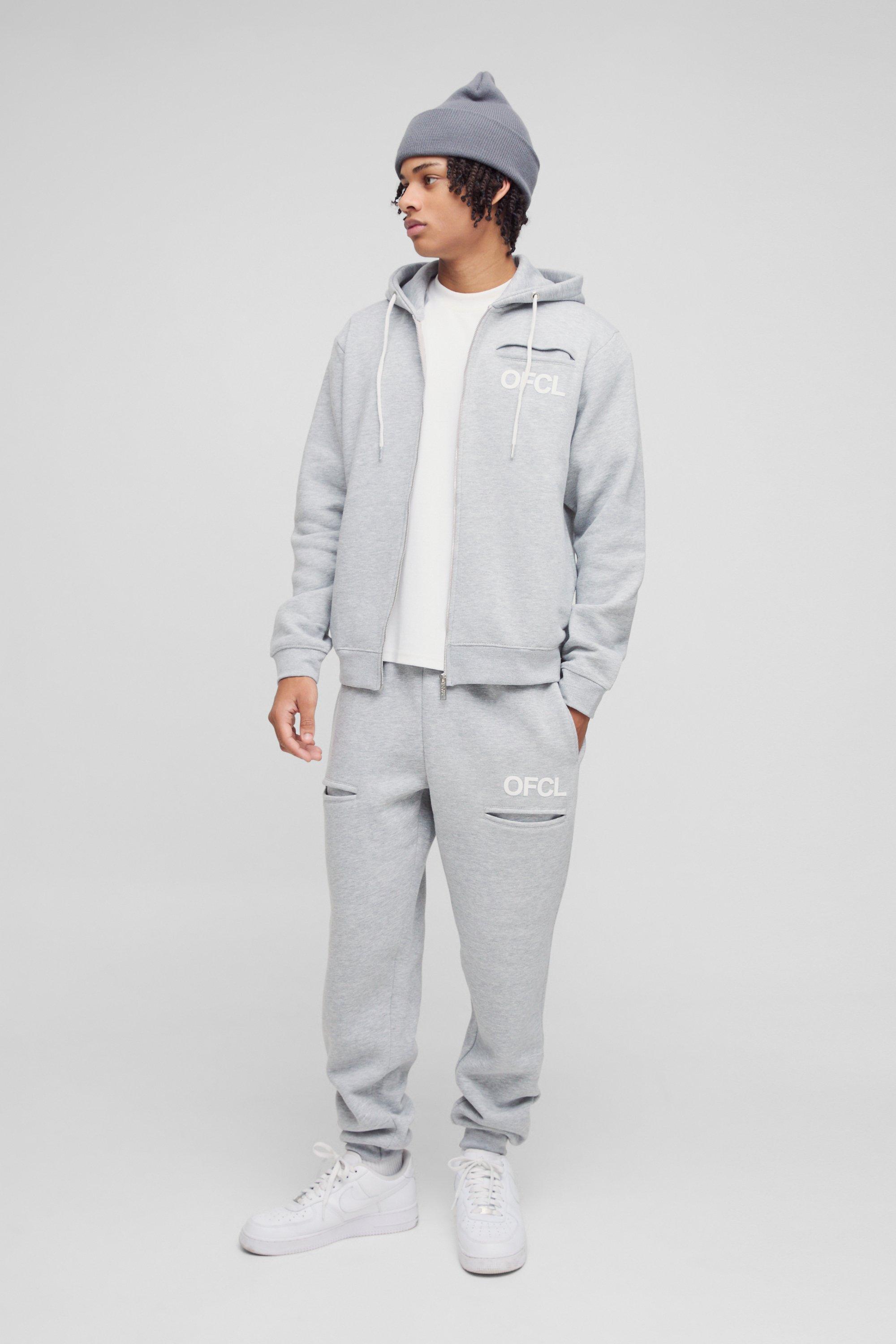 Tuta sportiva Regular Fit OFCL con tasche, zip e cappuccio, Grigio